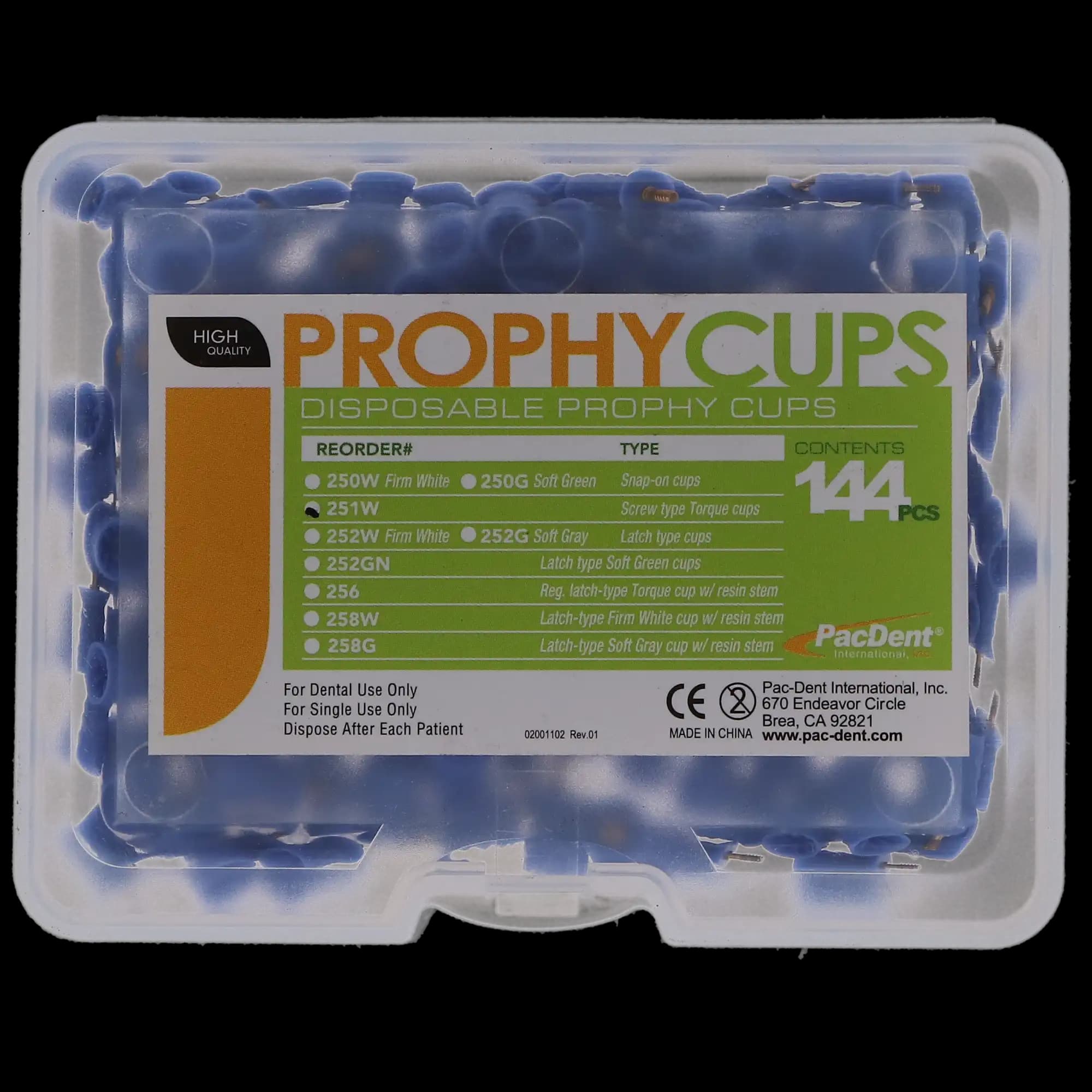 Pac-Dent Disposable Prophy Cups, Screw Type Torque Cups, Blue, Latex-Free, 144/Pk, 251W thumbnail 4