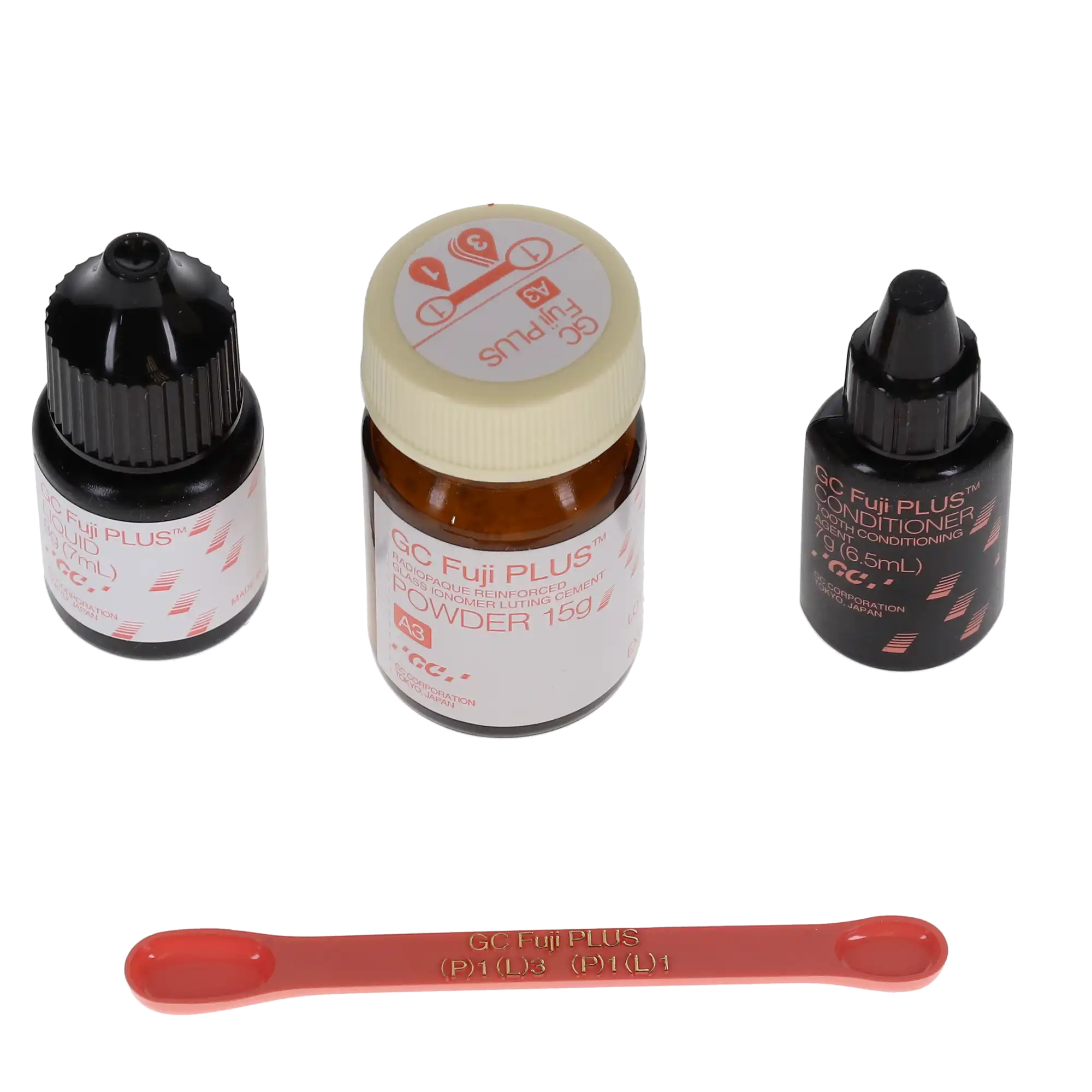GC Fuji PLUS Resin-Reinforced Glass Ionomer Luting Cement, Powder/Liquid 1:1:1 Kit with Conditioner, 15g Powder, 7ml Liquid, 6.5ml Conditioner, #431011 thumbnail 11