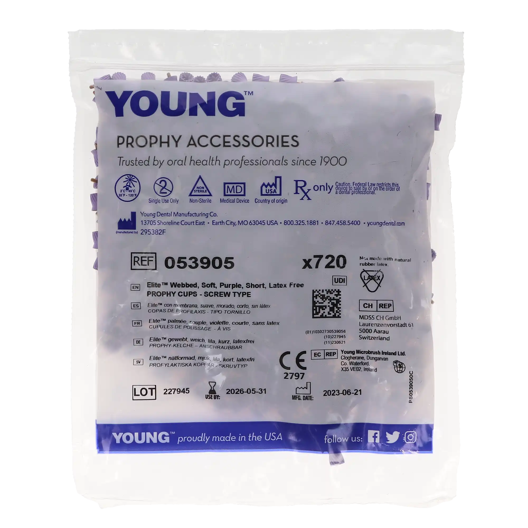 Young Dental Elite Original Prophy Cup, Screw-Type, Latex-Free, Soft, Purple, 720/Pack, 053905 thumbnail 3