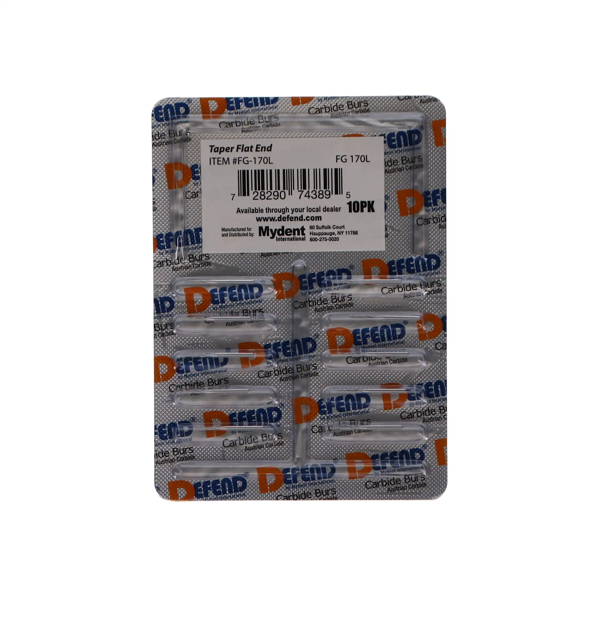 Defend Operative Carbide Burs, FG, Long Taper Fissure, #170, 1.0 mm, 10/Pk, FG-170L thumbnail 4