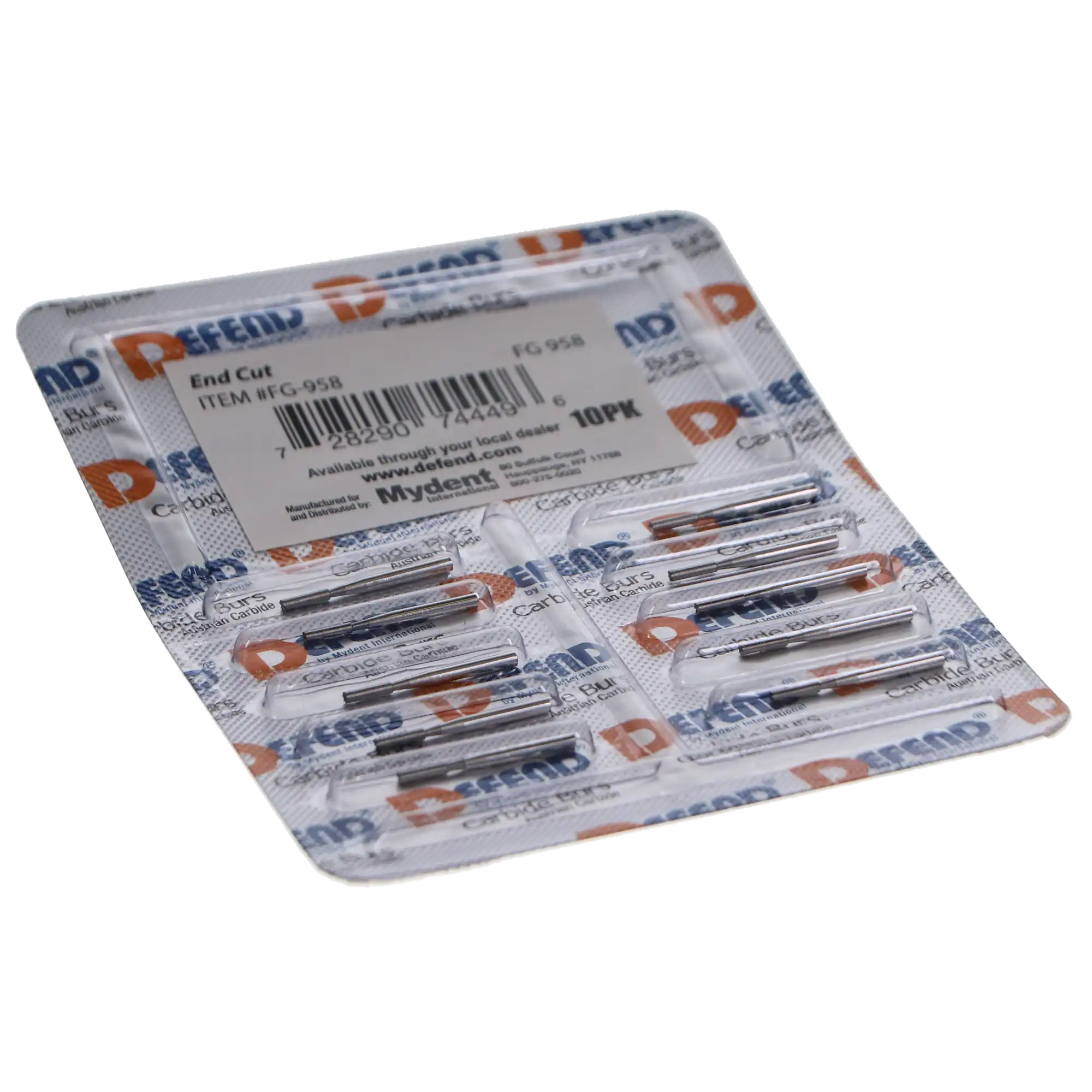Defend Operative Carbide Burs, FG, End Cutting, #958, 1.2 mm, 10/Pk, FG-958 thumbnail 3