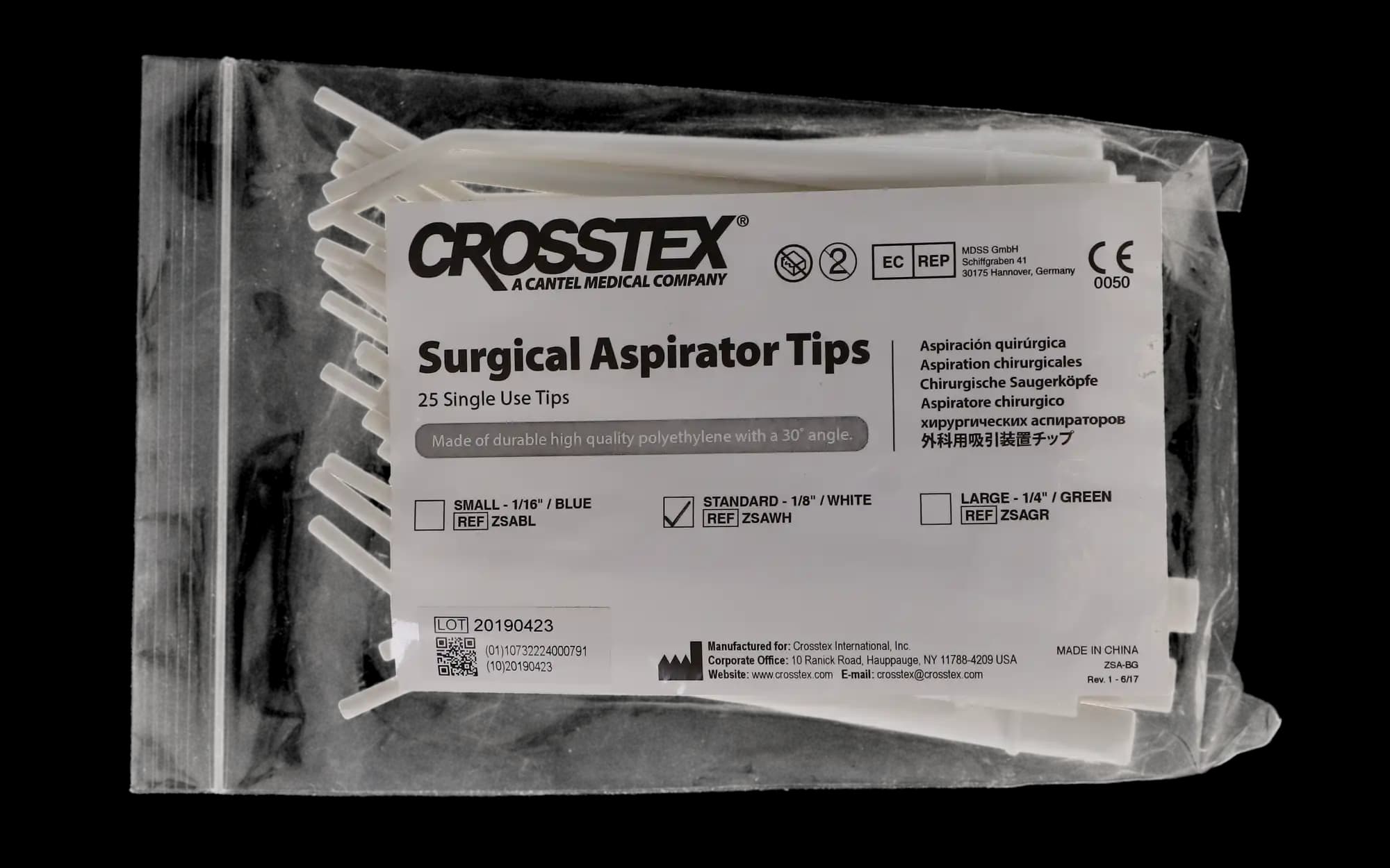 Crosstex Surgical Aspirator Tips, High Volume Evacuator, Plastic, Standard (1/8"), White, 30° Angle, 25/Bag, ZSAWH thumbnail 7