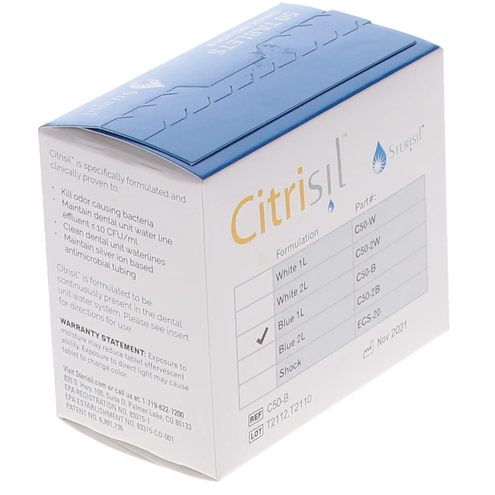 Sterisil CitriSil Dental Waterline Cleaner Tablets, Blue, 1L, 50/Pk (48 Maintenance + 2 Shock), C50-B thumbnail 2