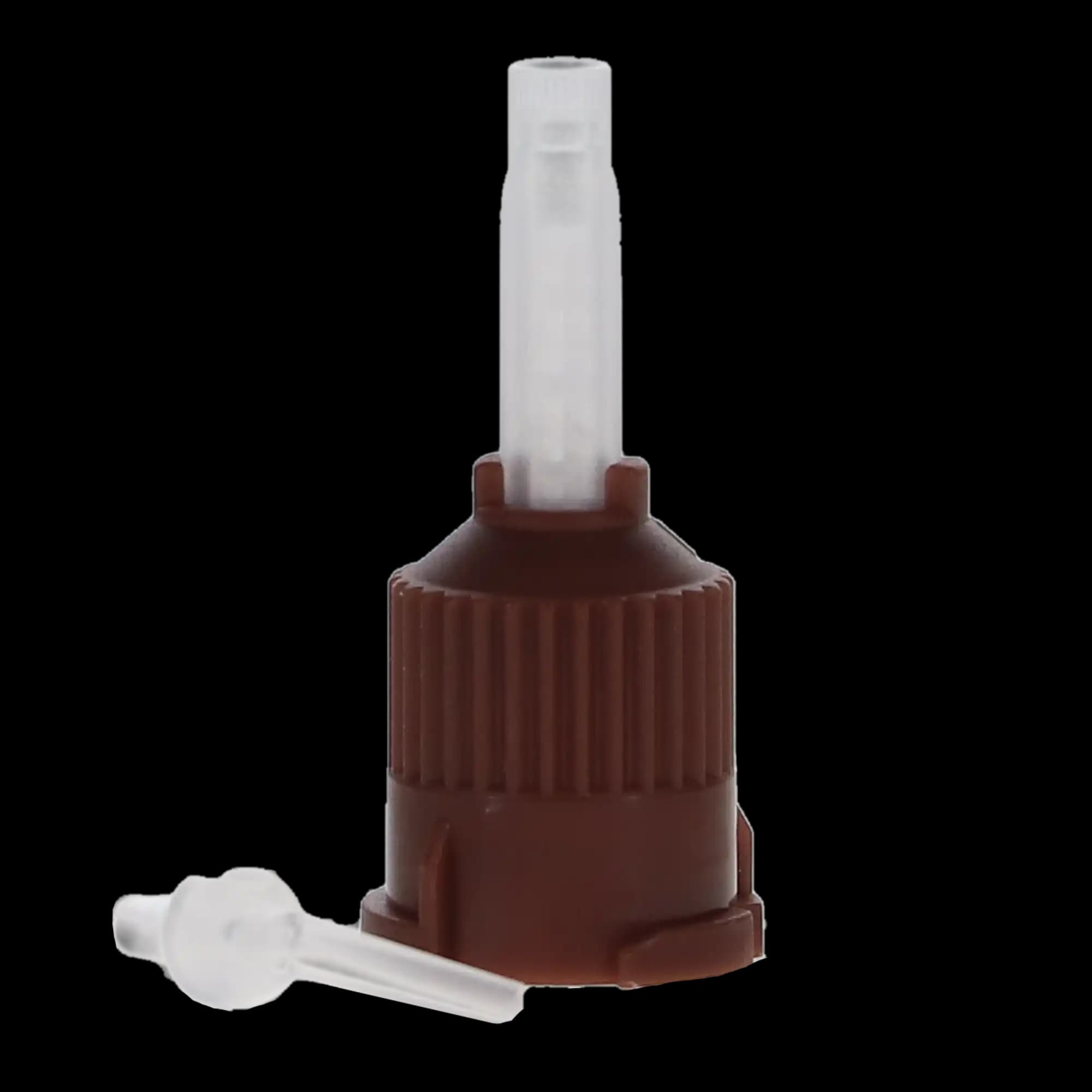 Defend T-Style Mixing Tips with Intra-Oral Tips, Core Material, 1:1, Brown, 25/Pk, VP-8165T - Defend, T-Style Mixing Tips, Core Material with Intra-Oral Tips, 1:1, Brown, 25/Pk, VP-8165T - Image 1