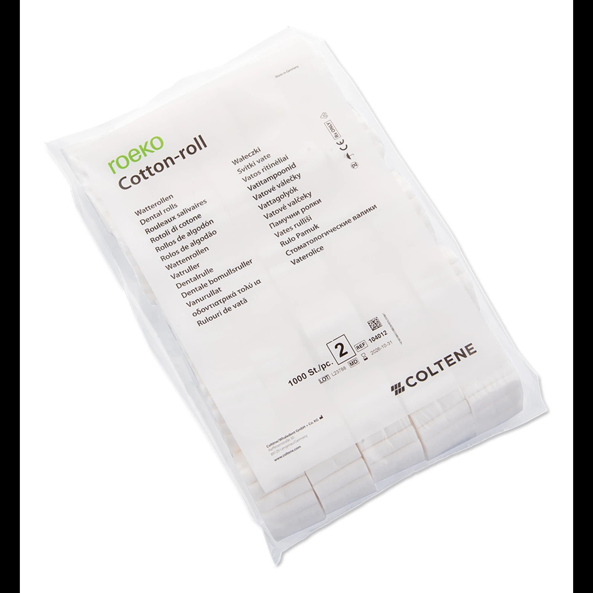 Coltene Roeko Size #2 Cotton Rolls, 1-1/2" x 3/8", Highly Absorbent, Soft & Smooth, Bag, 104012 - Coltene - Roeko Size #2 Cotton Rolls, 1-1/2" x 3/8", Highly absorben, Soft &amp; smooth, Bag, 104012 - Image 1