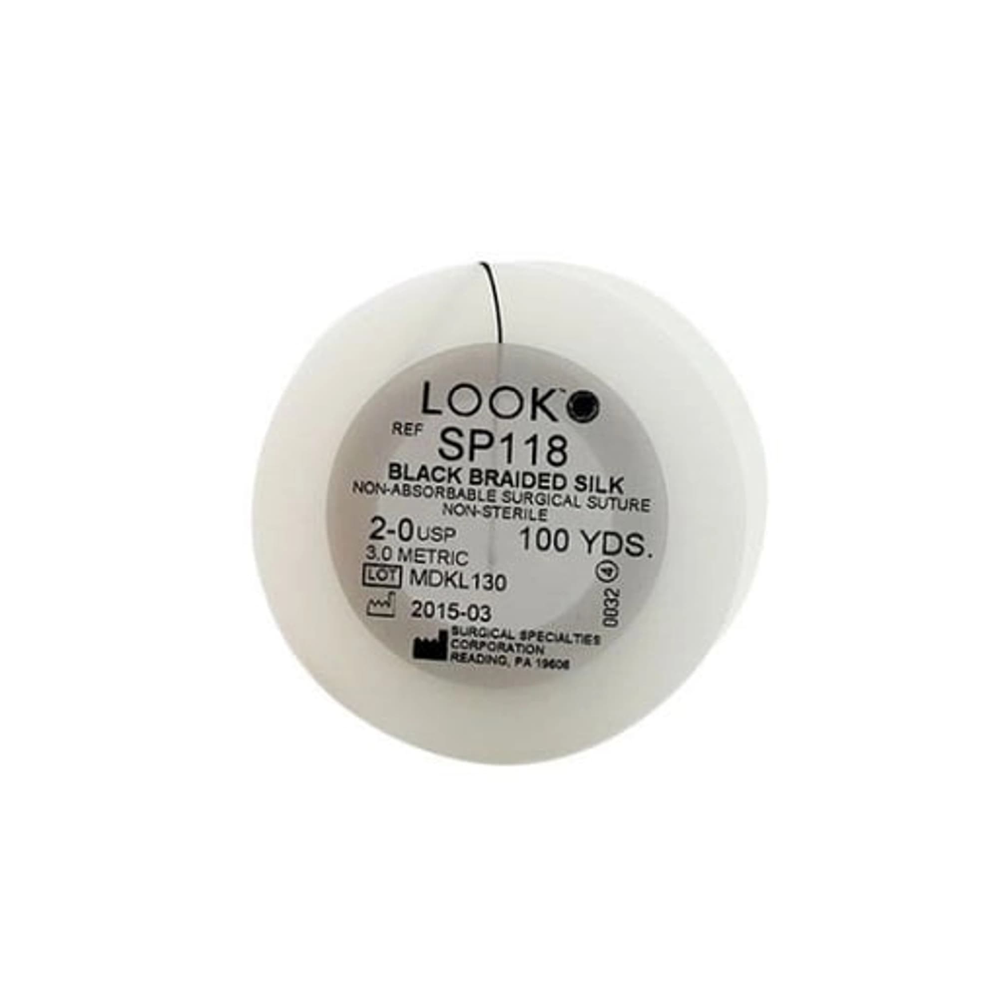 Look Silk Suture, Non-Sterile, Black Braided on Spools, 100 yds, # 2-0, 1/Pk, SP118 - Silk Suture, Non-Sterile, Black Braided on Spools, 100 yds, # 2-0, 1/Pk, SP118 - Image 1