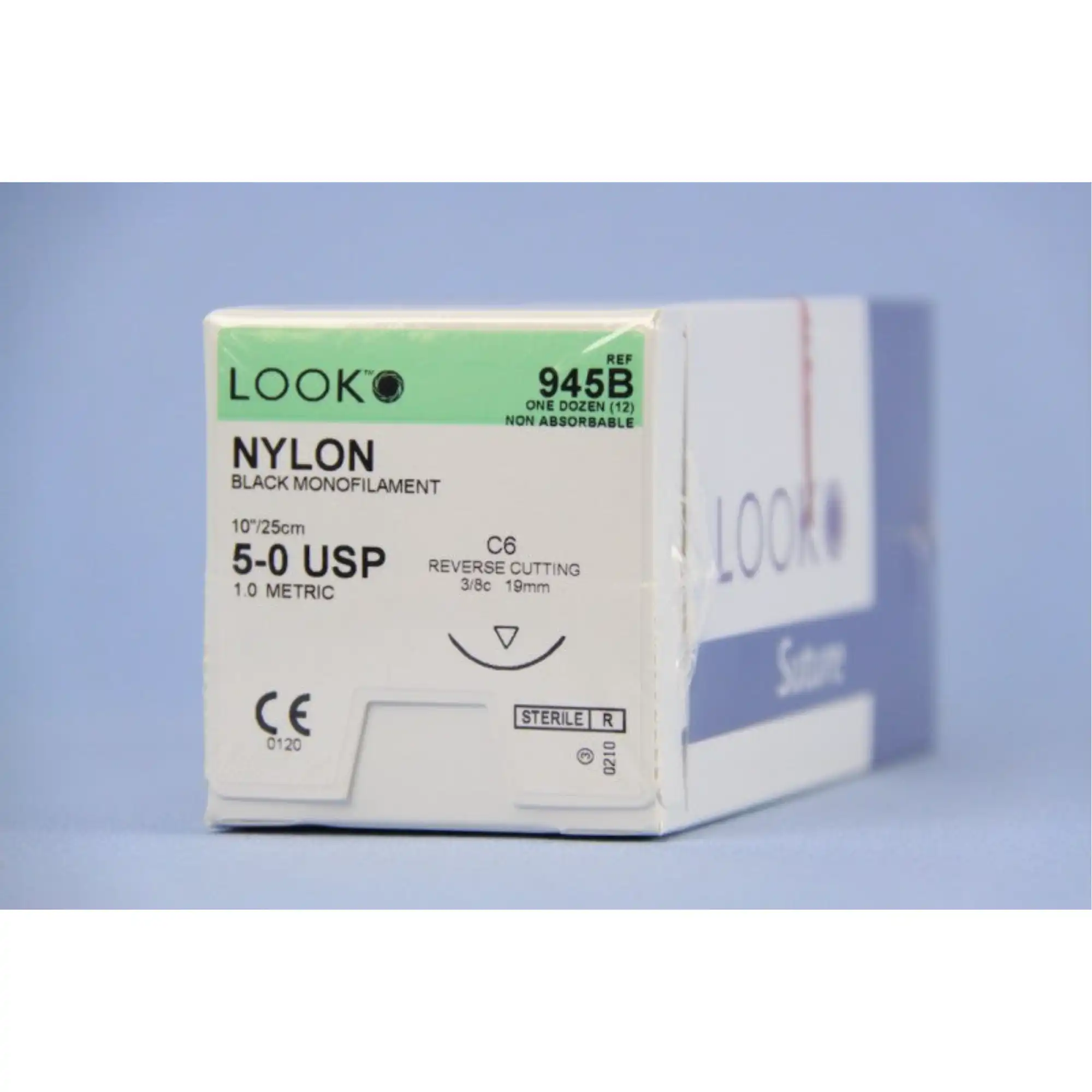 Look 945B Nylon Suture, 5-0, Black Monofilament, 10" (25 cm), C6 Reverse Cutting Needle 18 mm 3/8 Circle, 12/Pk thumbnail 5