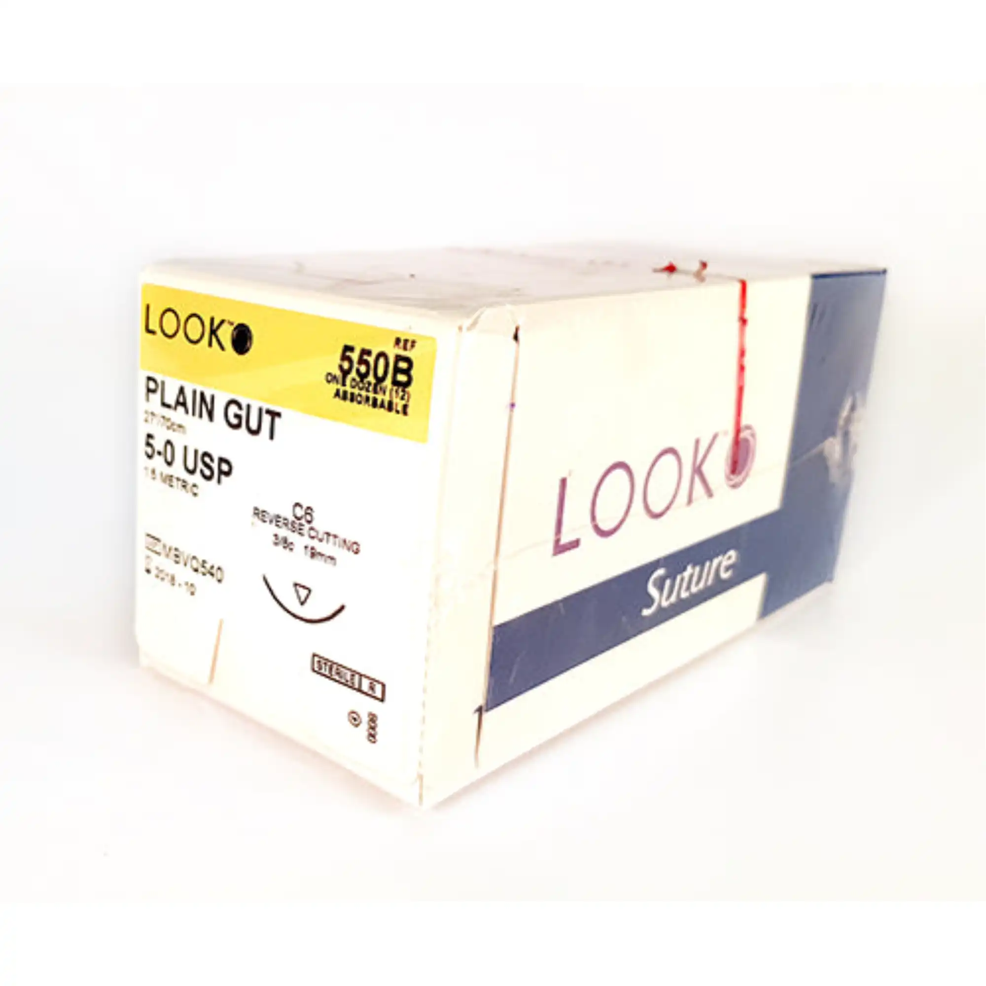 LOOK™ Sharpoint™ Plain Gut Suture, 5-0, 27" (70 cm), C-6 Reverse Cutting Needle, 3/8 Circle, 18 mm, Beige, 12/Box, 550B thumbnail 5