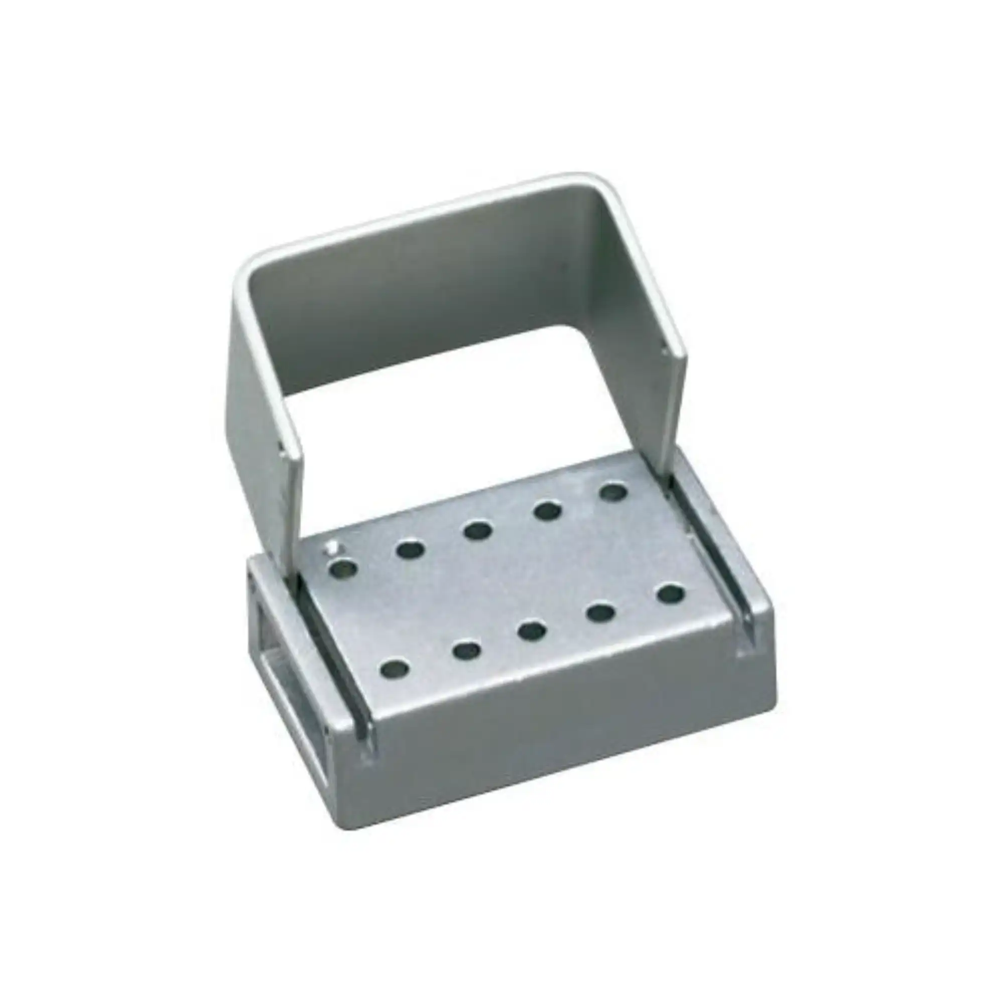 Palmero 10-Hole Anodized Aluminum Latch (RA) Bur Block with Cover, 1 5/8" x 1 1/8" - 10-Hole Bur Block Latch - Image 1