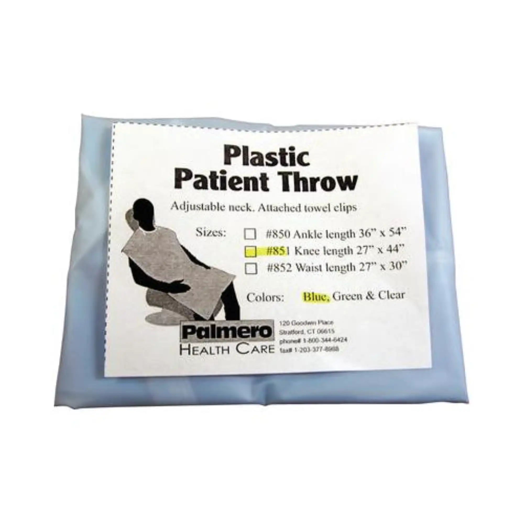 Palmero Plastic Knee-Length Patient Throw, Blue, 27" x 44", Hook & Loop Neck Closure, 1/Pkg thumbnail 3