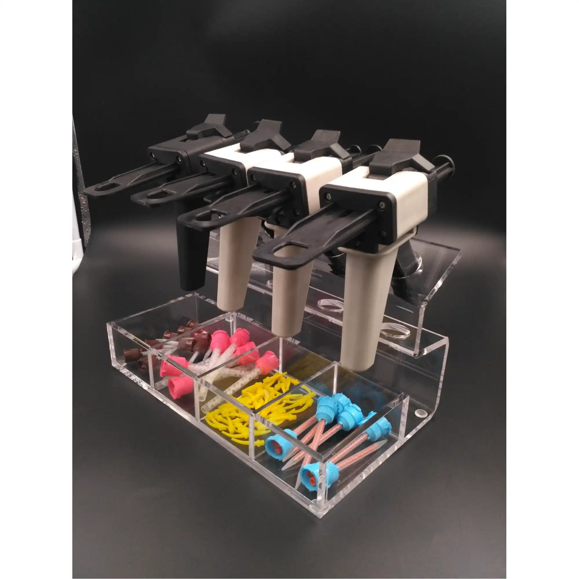 Plasdent Clear Acrylic Impression Organizer, Holds 4 Syringes with Mixing and Intraoral Tip Compartments, 12-1/4"W x 9-1/2"H x 6"D, 1/Pk, 1411 thumbnail 2