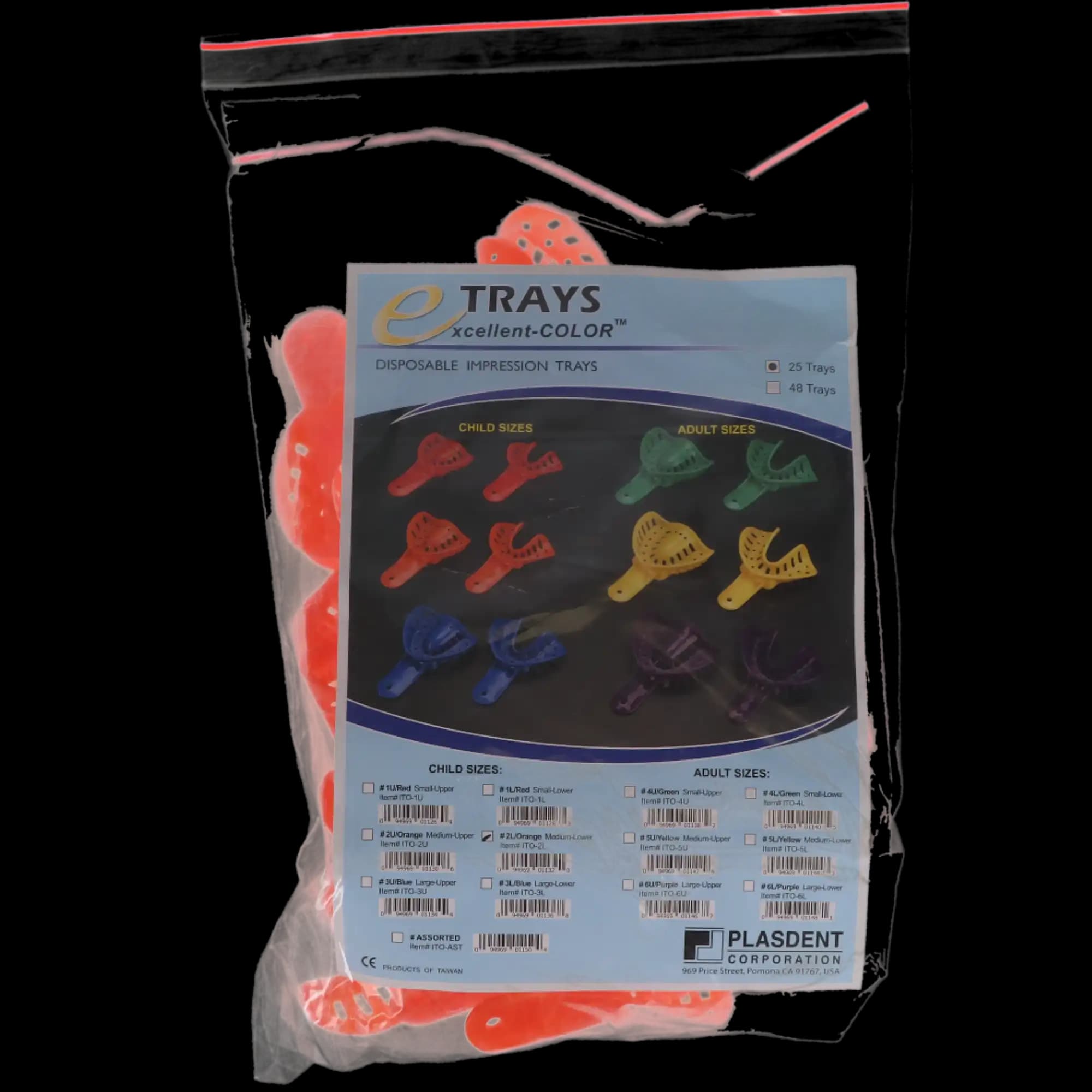 Excellent-Colors Ortho Impression Trays, Child, Lower #2, Medium, Orange, Perforated, Disposable, 25/Pk, ITO-2L thumbnail 5