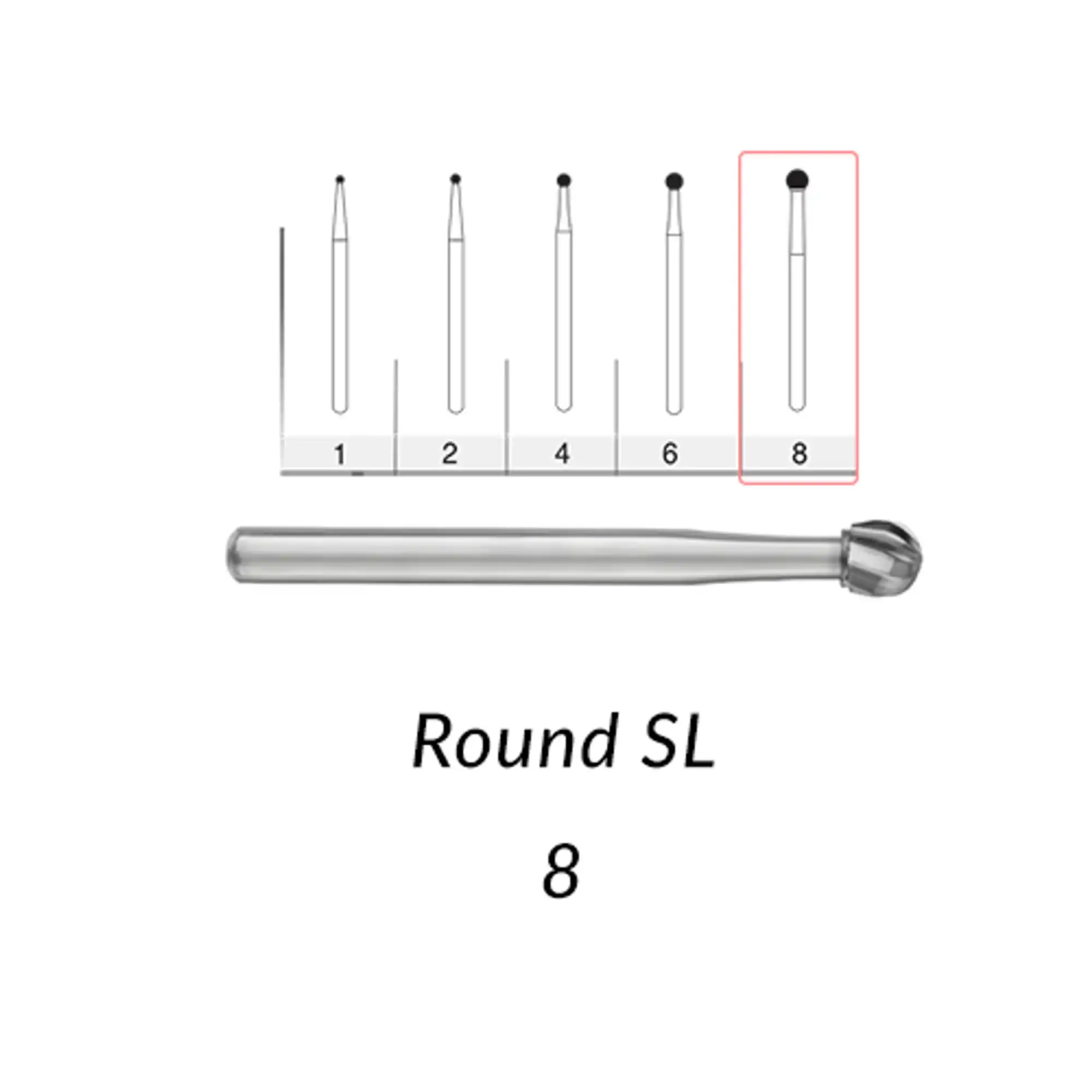 SS White Standard Operative Carbide Burs, FG, Round, #8, 5/Pk - Standard Operative Carbide Burs, FG, Round, # 8, 5/Pk - Image 1
