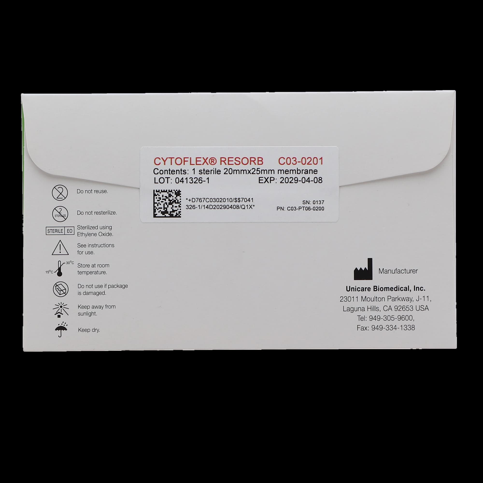 Cytoflex Resorb Absorbable GTR/GBR Barrier Membrane, PLA/PGA, 20mm x 25mm, 0.35mm Thick, 1 per Box thumbnail 4