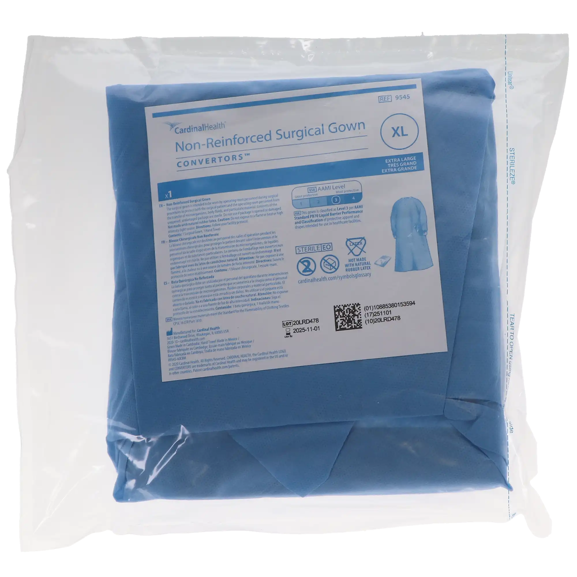Astound® Standard Surgical Gown, AAMI Level 3, Non-Reinforced, Sterile, Blue, Extra Large, 20/Case, IC9545 thumbnail 2