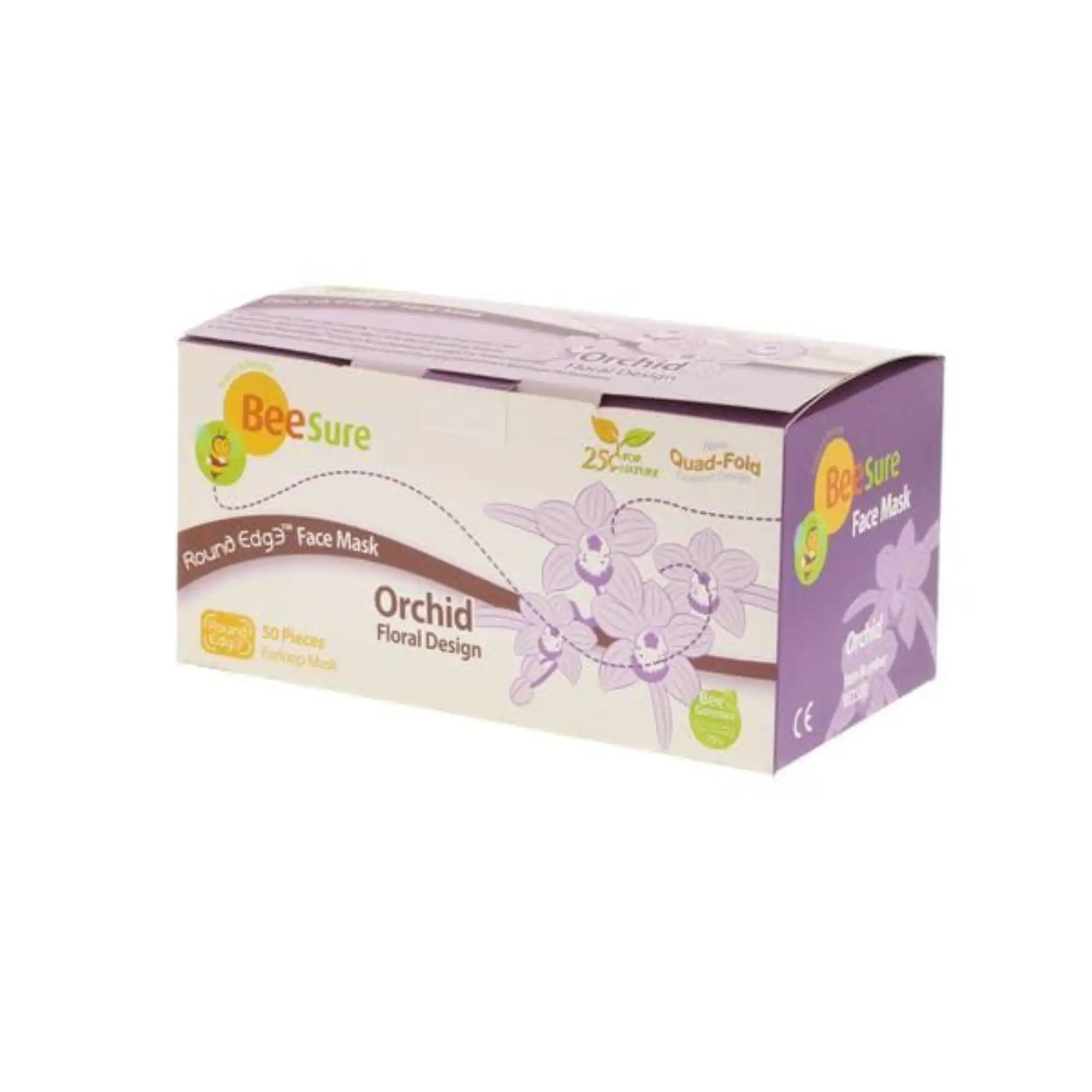 BeeSure Floral Earloop Face Mask, Orchid Printed Design, ASTM Level 3, 50/Box, BE2320 thumbnail 2