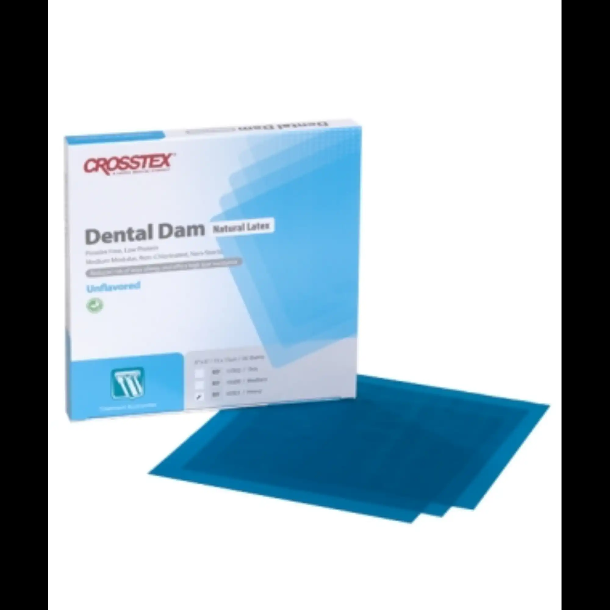 Crosstex Latex Dental Dam, 5" x 5", Medium, Blue, Unflavored, 52/Box, 19100 thumbnail 2