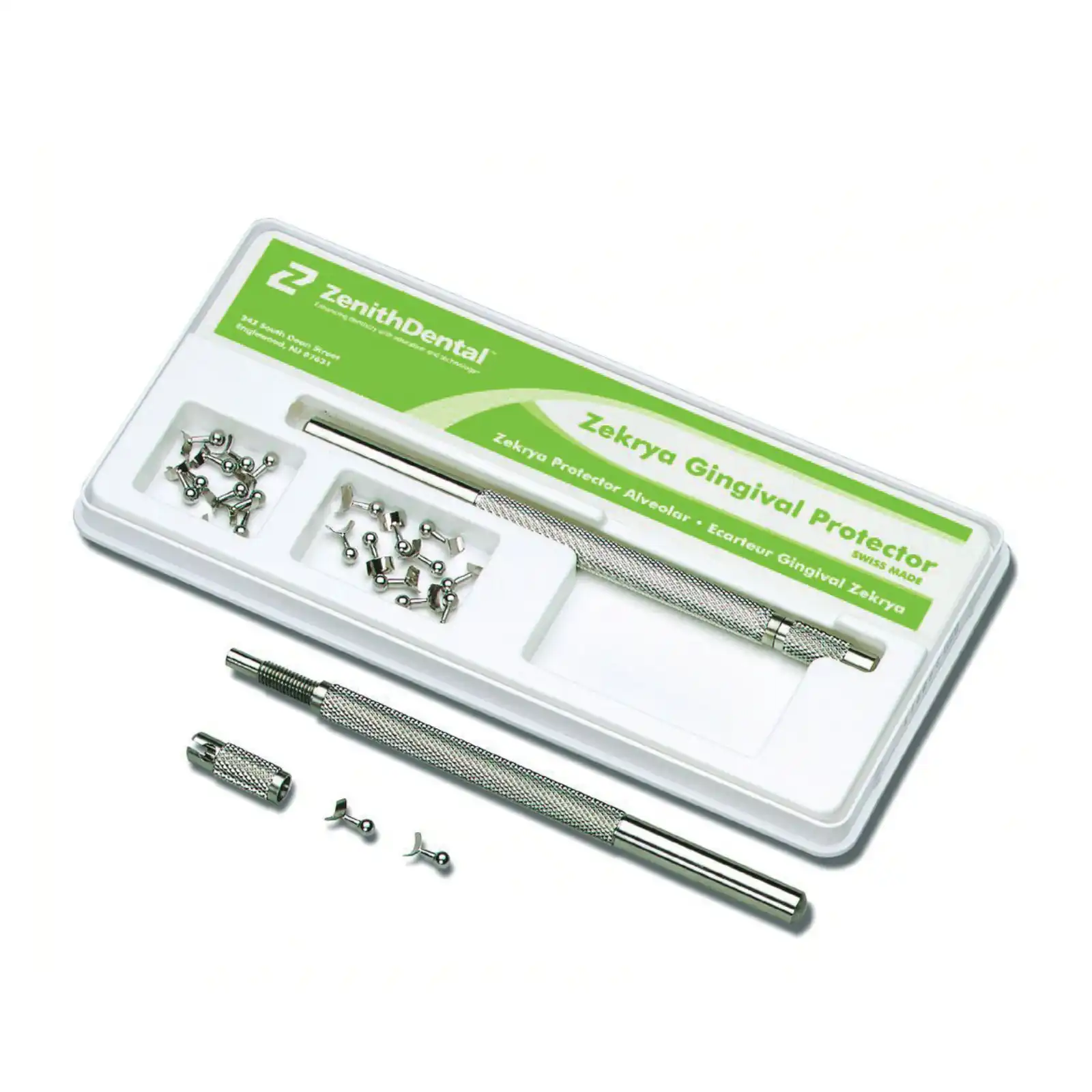 Zekrya Gingival Protector Kit, Stainless Steel, 1 Swivel Handle, 10 Small Arcs, 10 Large Arcs, 61096 - Zekrya Gingival Protector Kit - Image 1