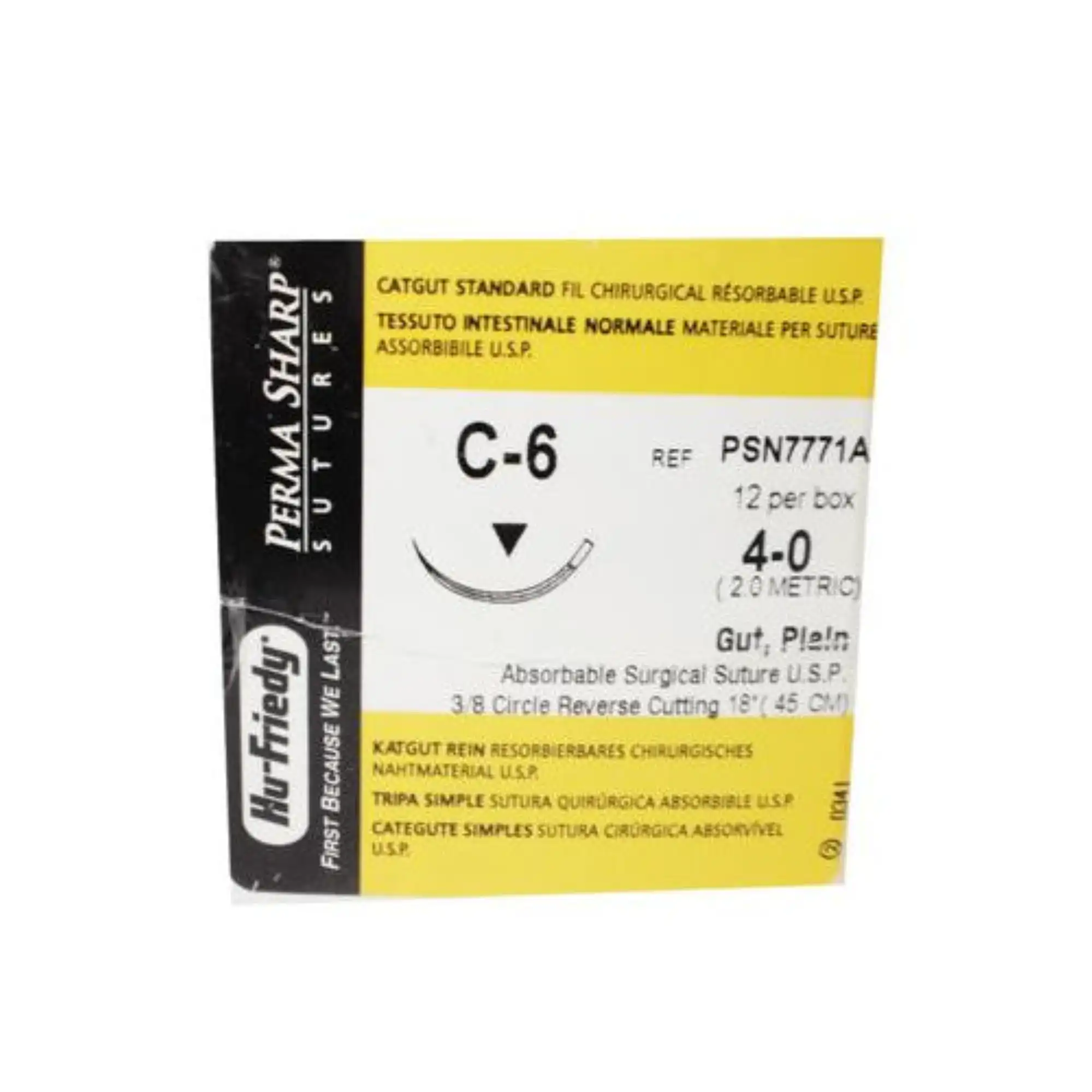 Hu-Friedy Perma Sharp Plain Gut Absorbable Suture, 4-0, 18", C-6 Reverse Cutting Needle, 3/8 Circle, 12/Box, PSN7771A thumbnail 5