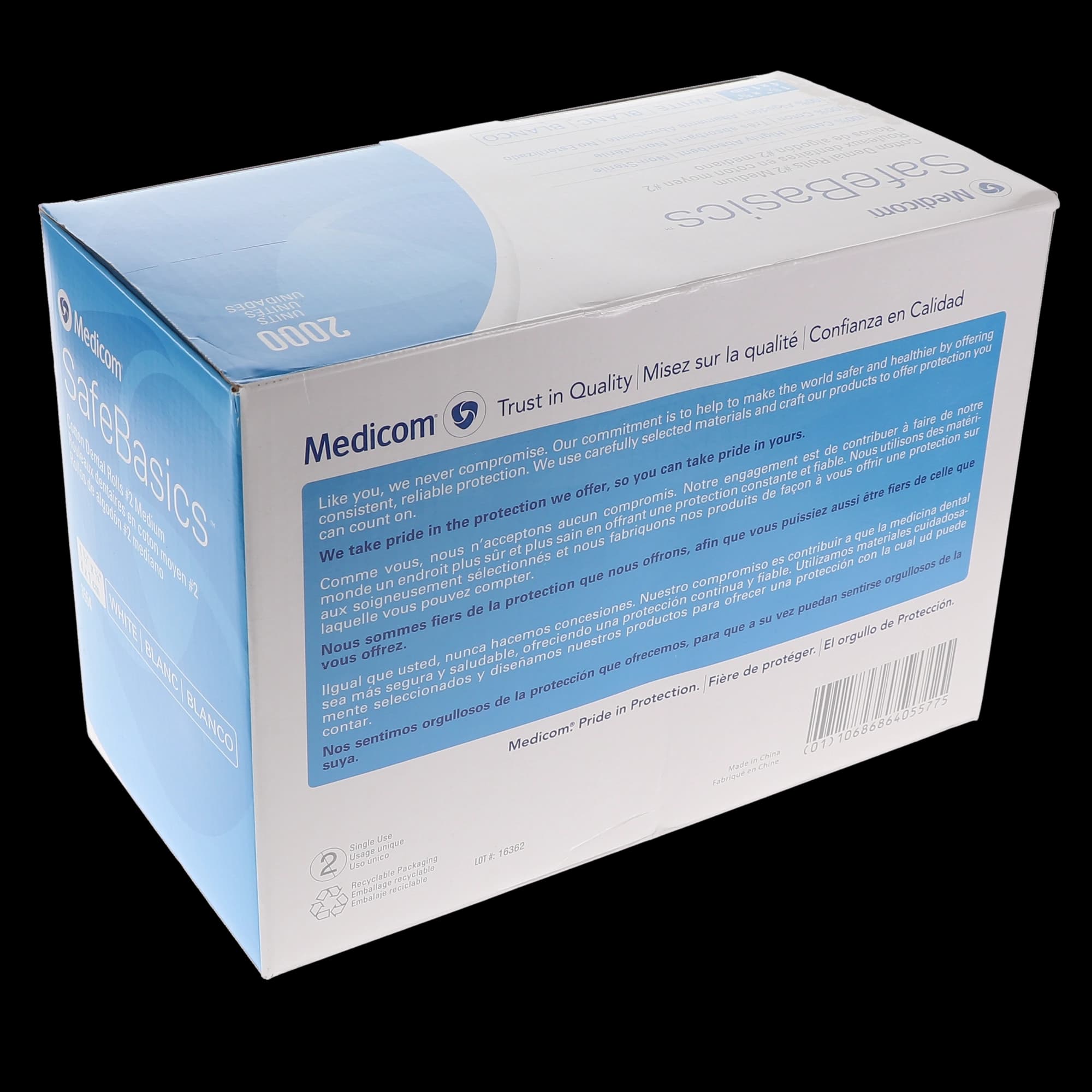 Medicom DisTech Plain Wrapped Cotton Rolls, Non-Sterile, #2 Medium, 1-1/2" x 3/8", 2000/Box, 3554 thumbnail 5