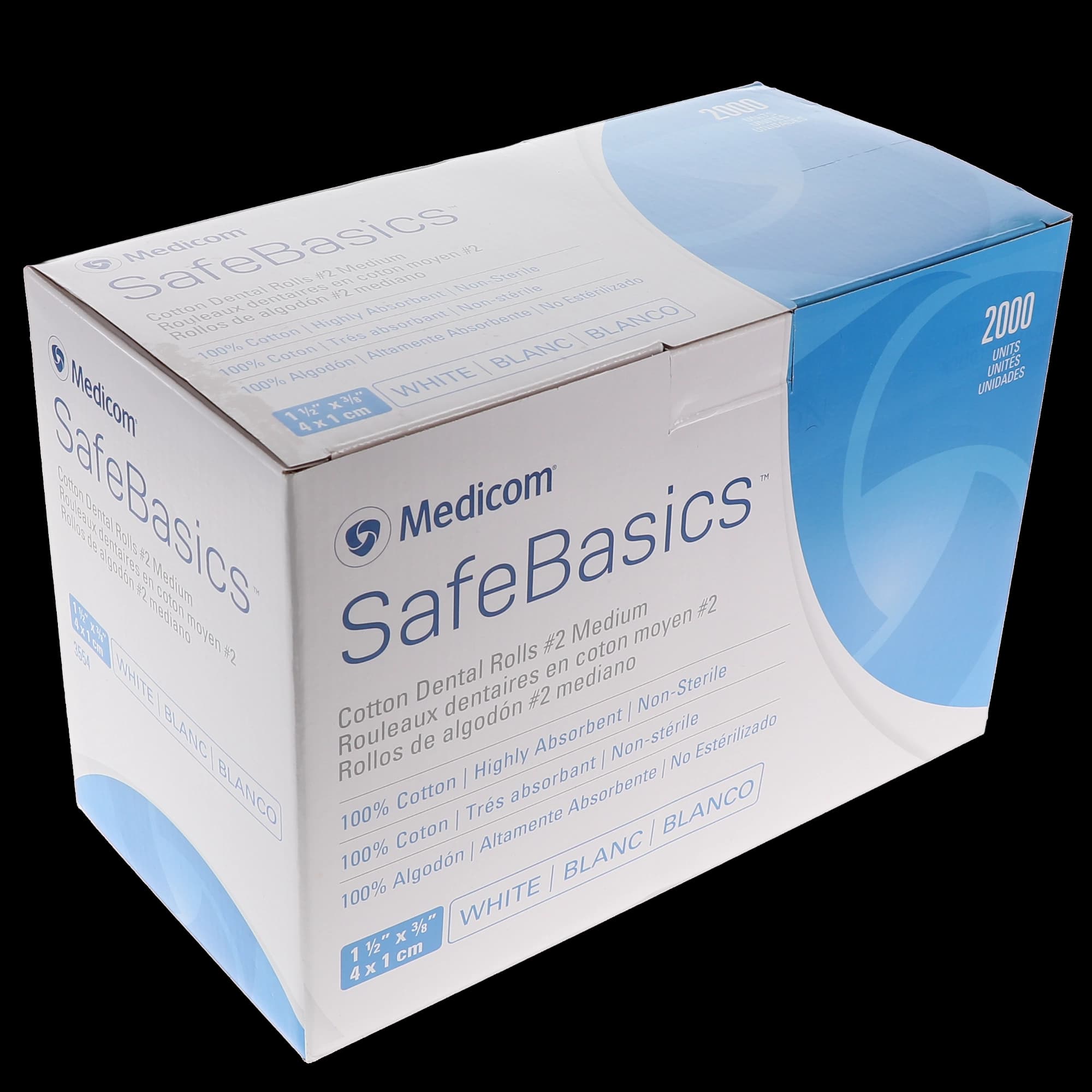 Medicom DisTech Plain Wrapped Cotton Rolls, Non-Sterile, #2 Medium, 1-1/2" x 3/8", 2000/Box, 3554 thumbnail 6