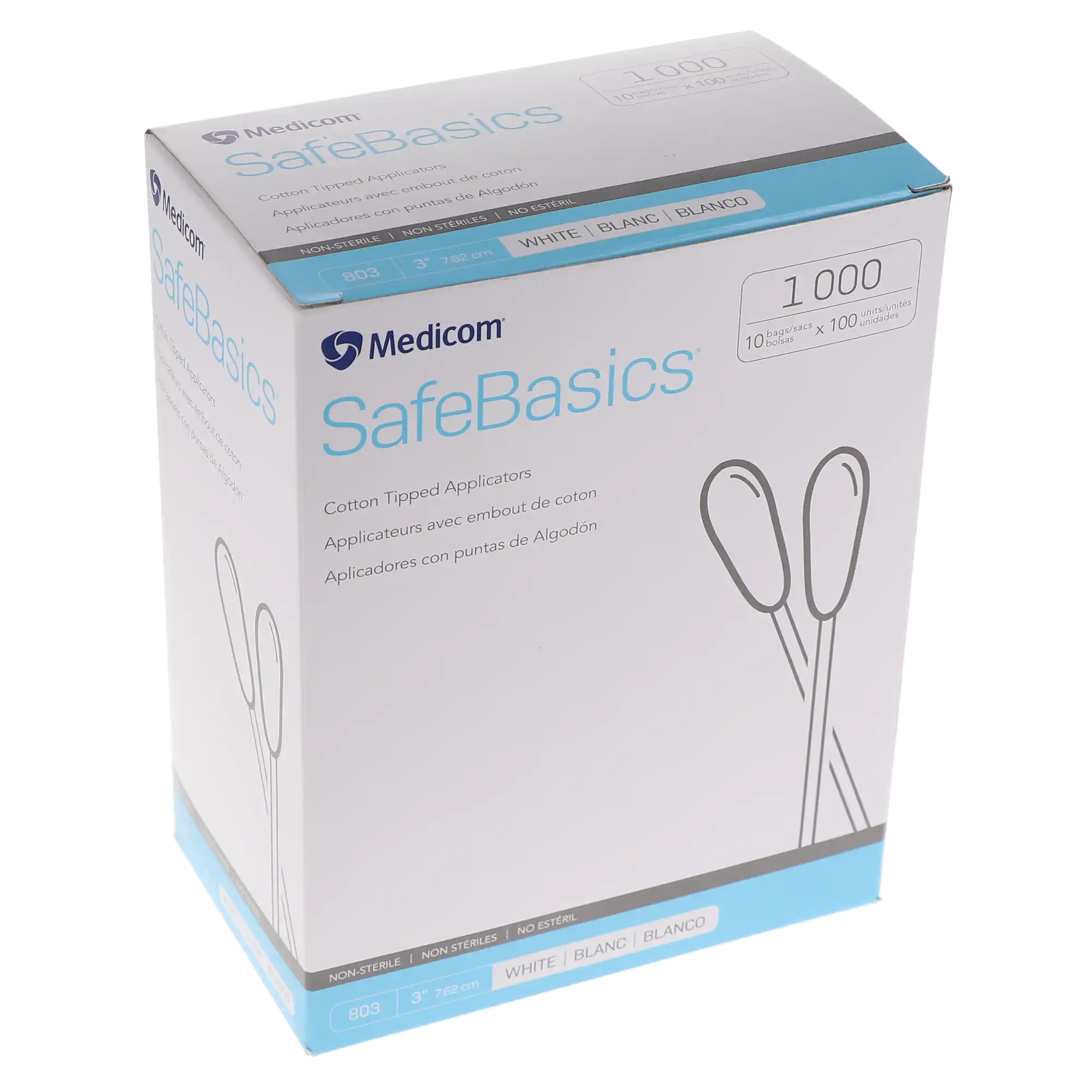 SafeBasics Cotton Tipped Applicators, 3" Wood Shaft, Non-Sterile, 1000/Box, 803 thumbnail 5