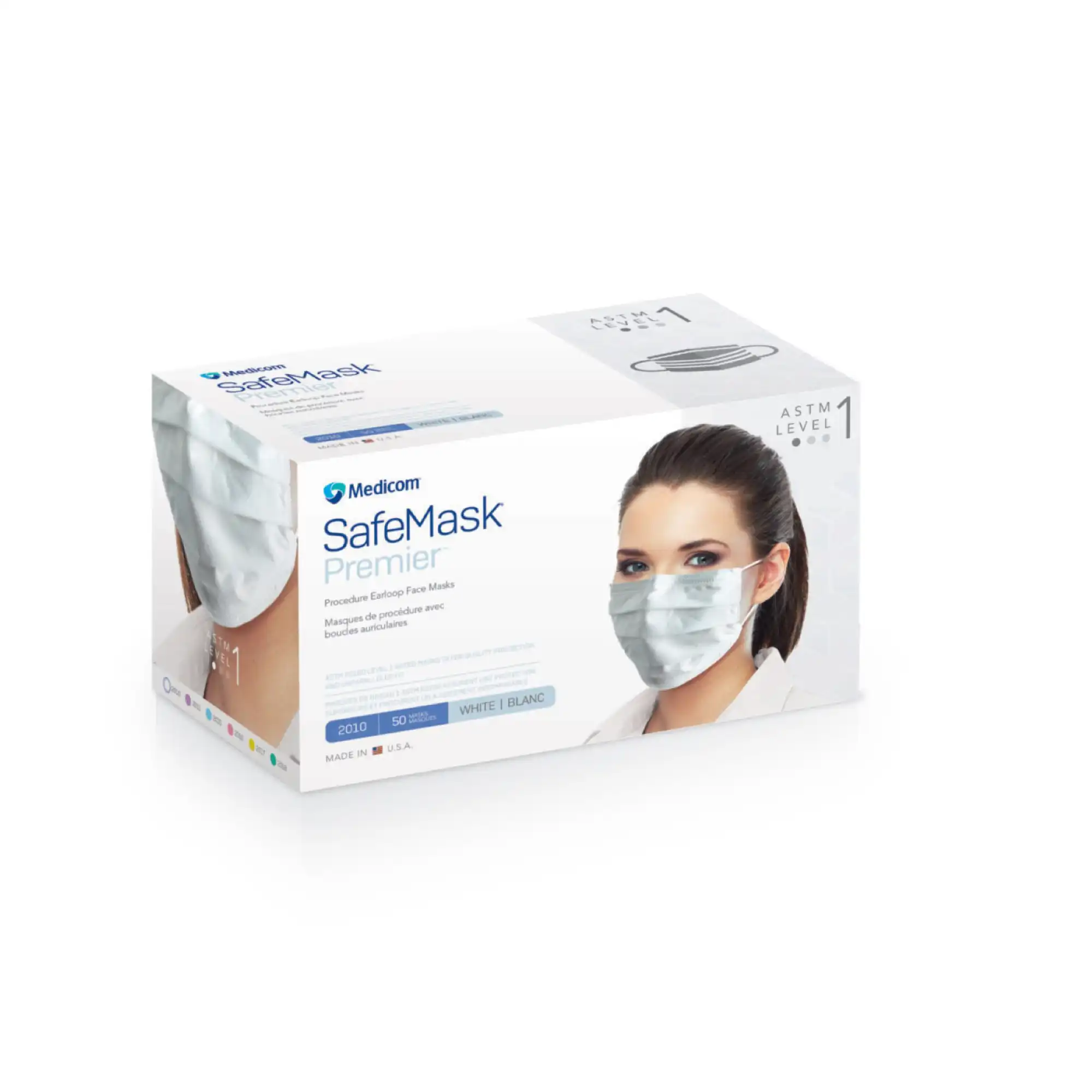 Medicom SafeMask Premier Procedure Face Mask, ASTM Level 1, Ear Loop, White, 50/Box, 2010 thumbnail 11