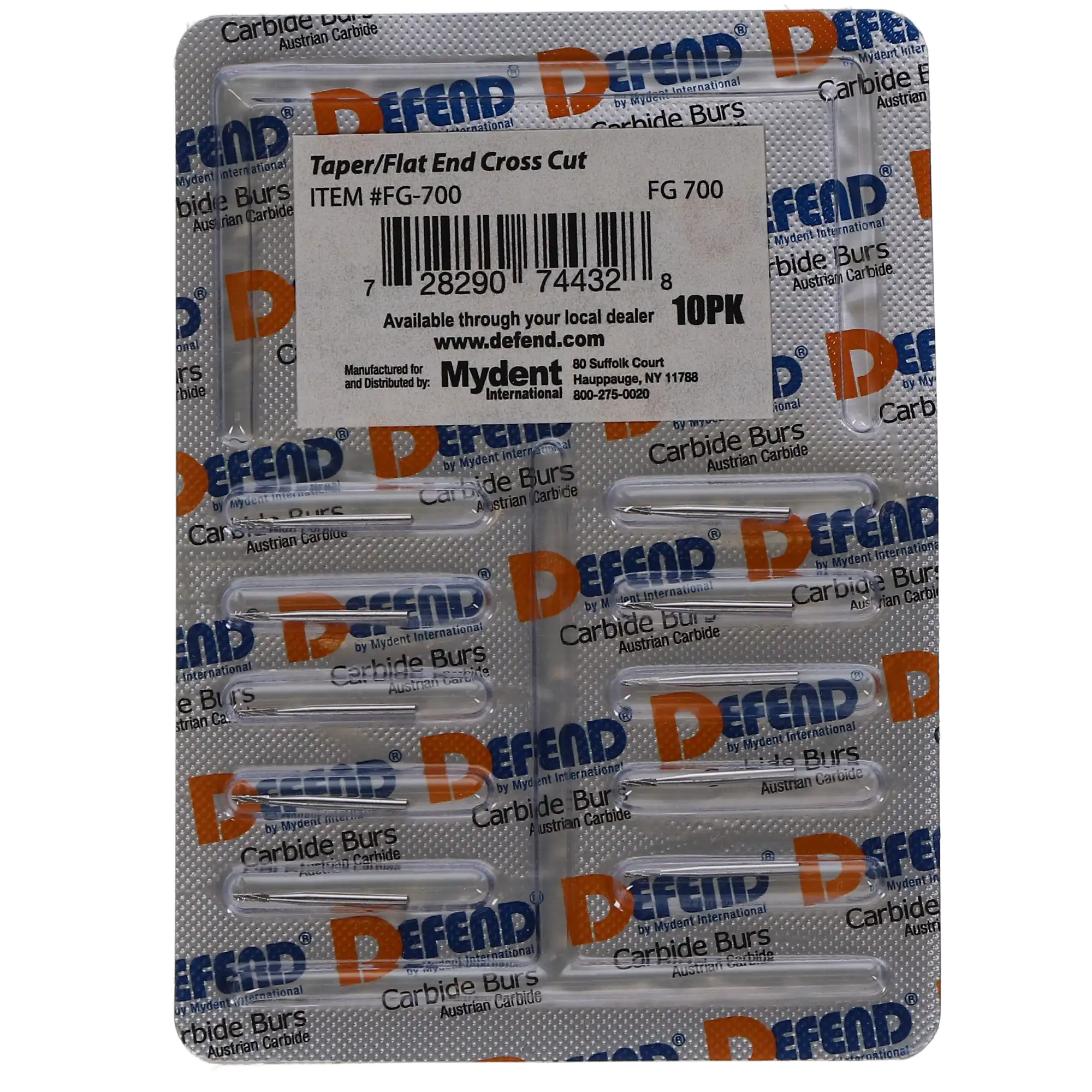 Defend Operative Carbide Burs, FG, Tapered Cross Cut Fissure, #700, 1.0 mm, 10/Pk, FG-700 thumbnail 4