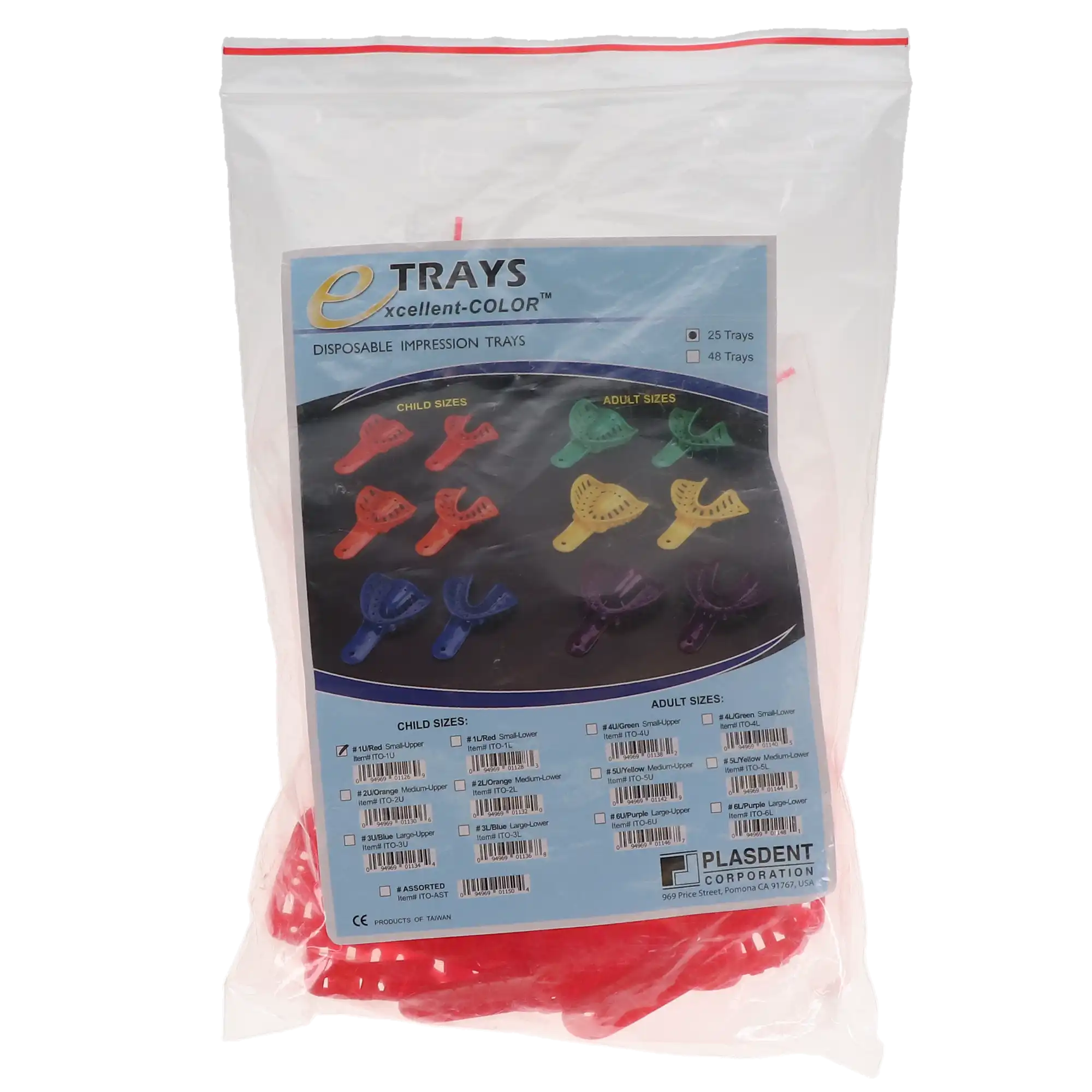 Excellent-Colors Ortho Impression Trays #1 Small Upper, Child, Red, Perforated, Disposable, 25/Pk, ITO-1U thumbnail 5