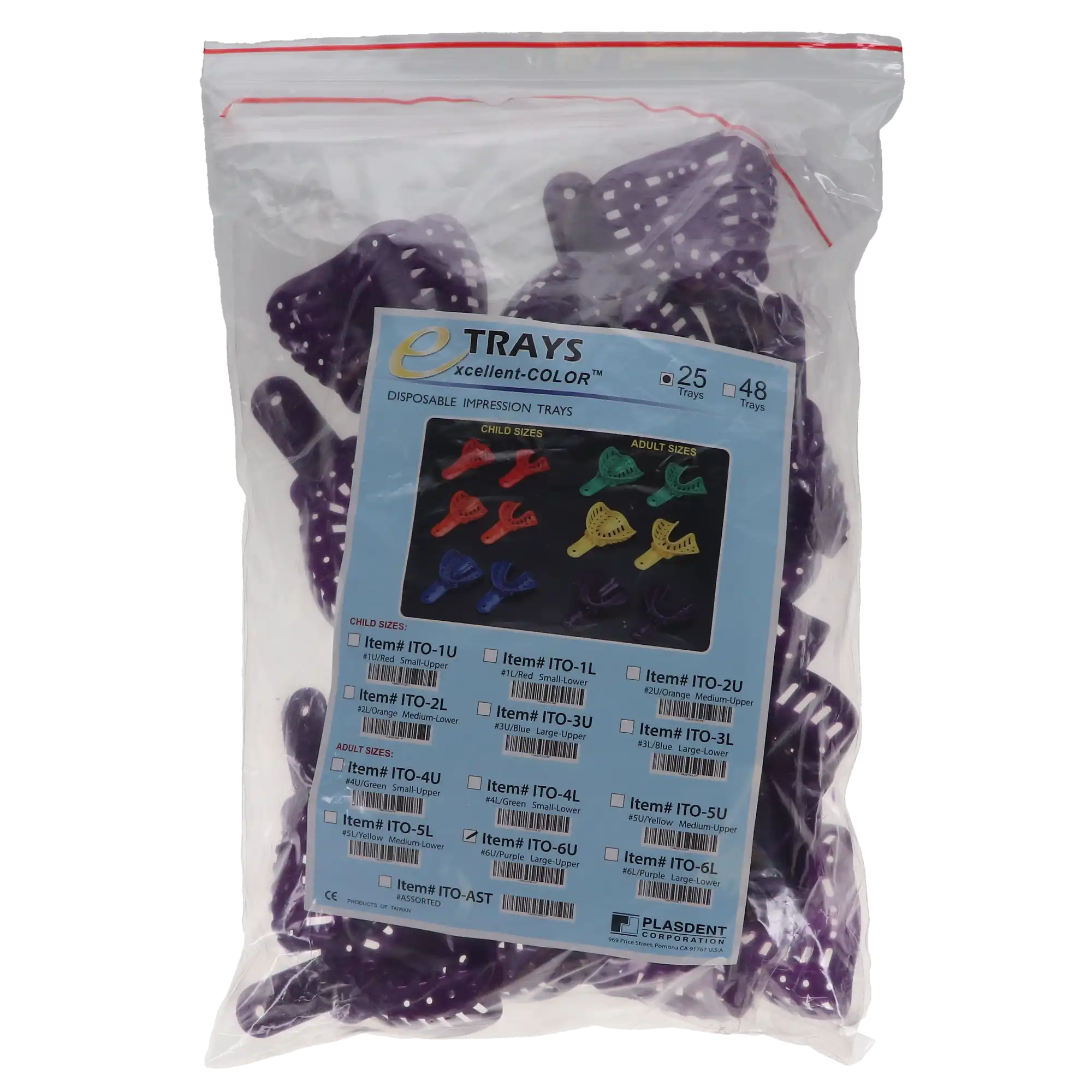 Excellent-Colors Disposable Orthodontic Impression Trays, #6 Large Upper, Adult, Purple, Perforated, 25/Pk, ITO-6U thumbnail 5