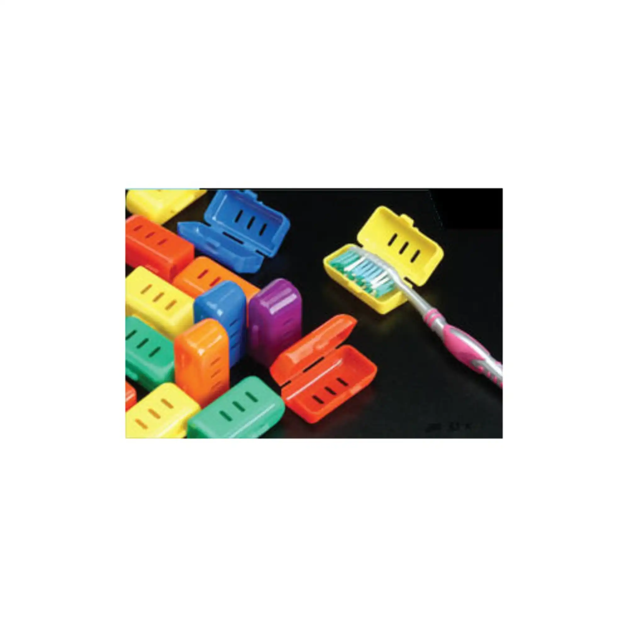 Plasdent One Size Fits All Toothbrush Covers, Assorted Bright Colors, 144/Box, 200TBX-A - Plasdent - One Size Fits All Toothbrush Covers, features a back hinge, 200TBX-A - Image 1