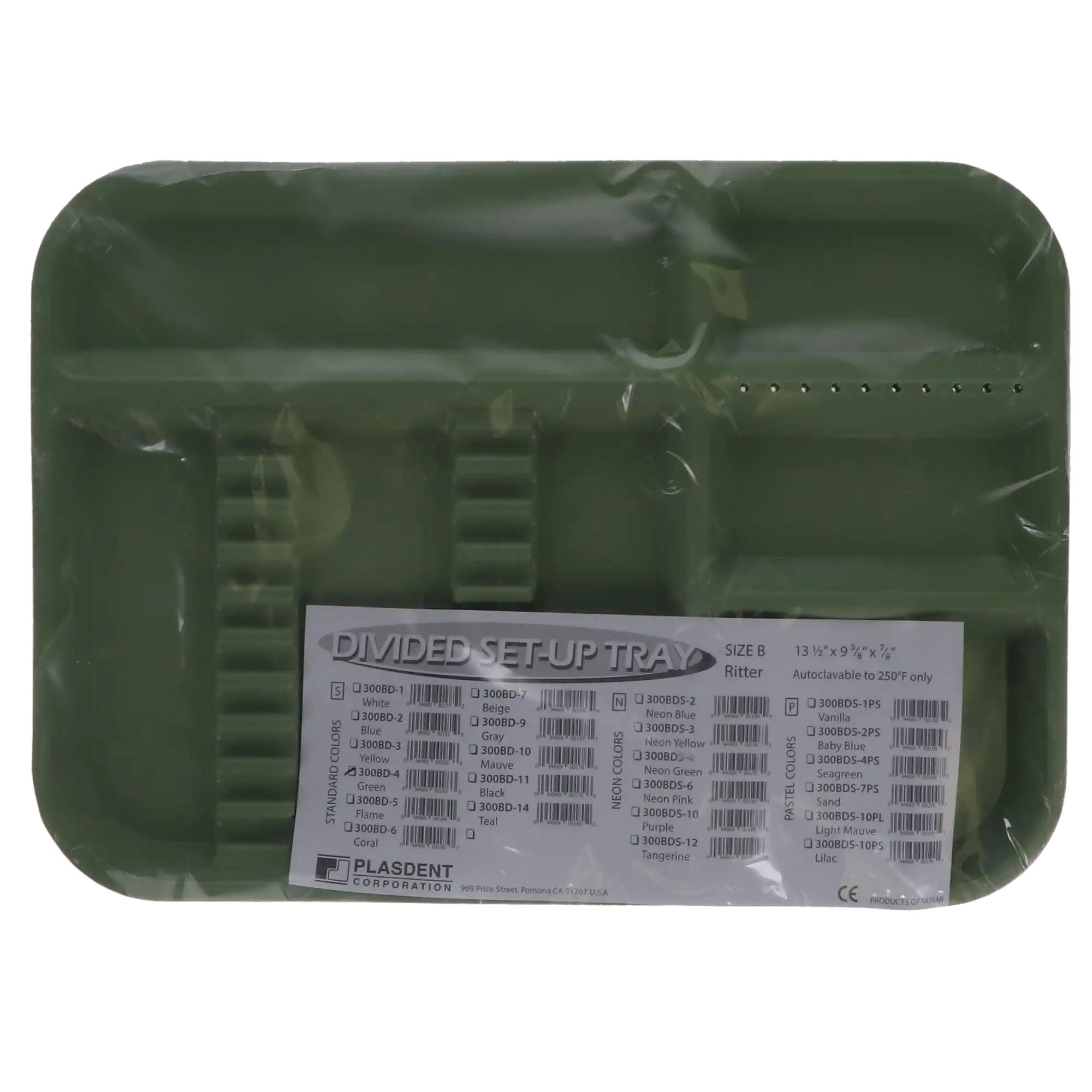 Plasdent Divided Set-Up Tray, Size B (Ritter), Green, 13-1/2" x 9-5/8" x 7/8", 1/Pk, 300BD-4 thumbnail 4