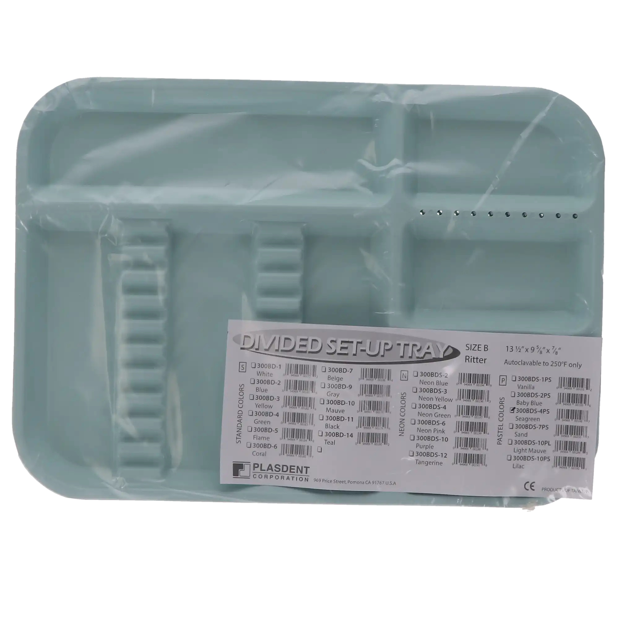 Plasdent Plastic Set-Up Tray, Divided, Size B (Ritter), 13-1/2" x 9-5/8" x 7/8", Pastel Sea Green, 1/Pk, 300BDS-4PS thumbnail 4
