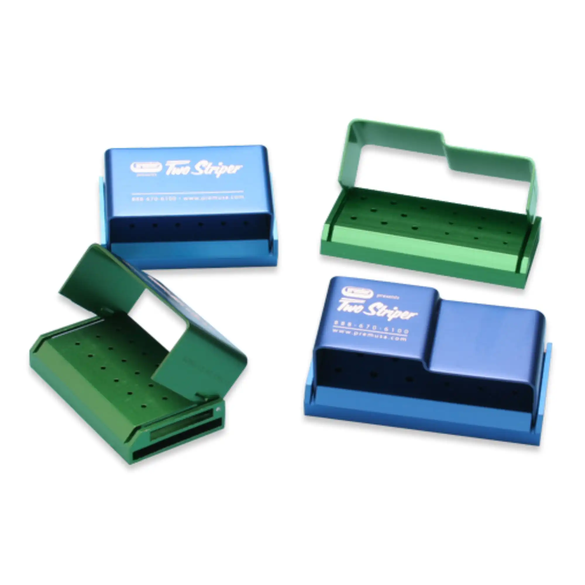 Premier Two Striper Anodized Aluminum Bur Block, 18-Hole, Friction Grip, Green, with Swivel Lid, 1/Pk, 9051021 thumbnail 2