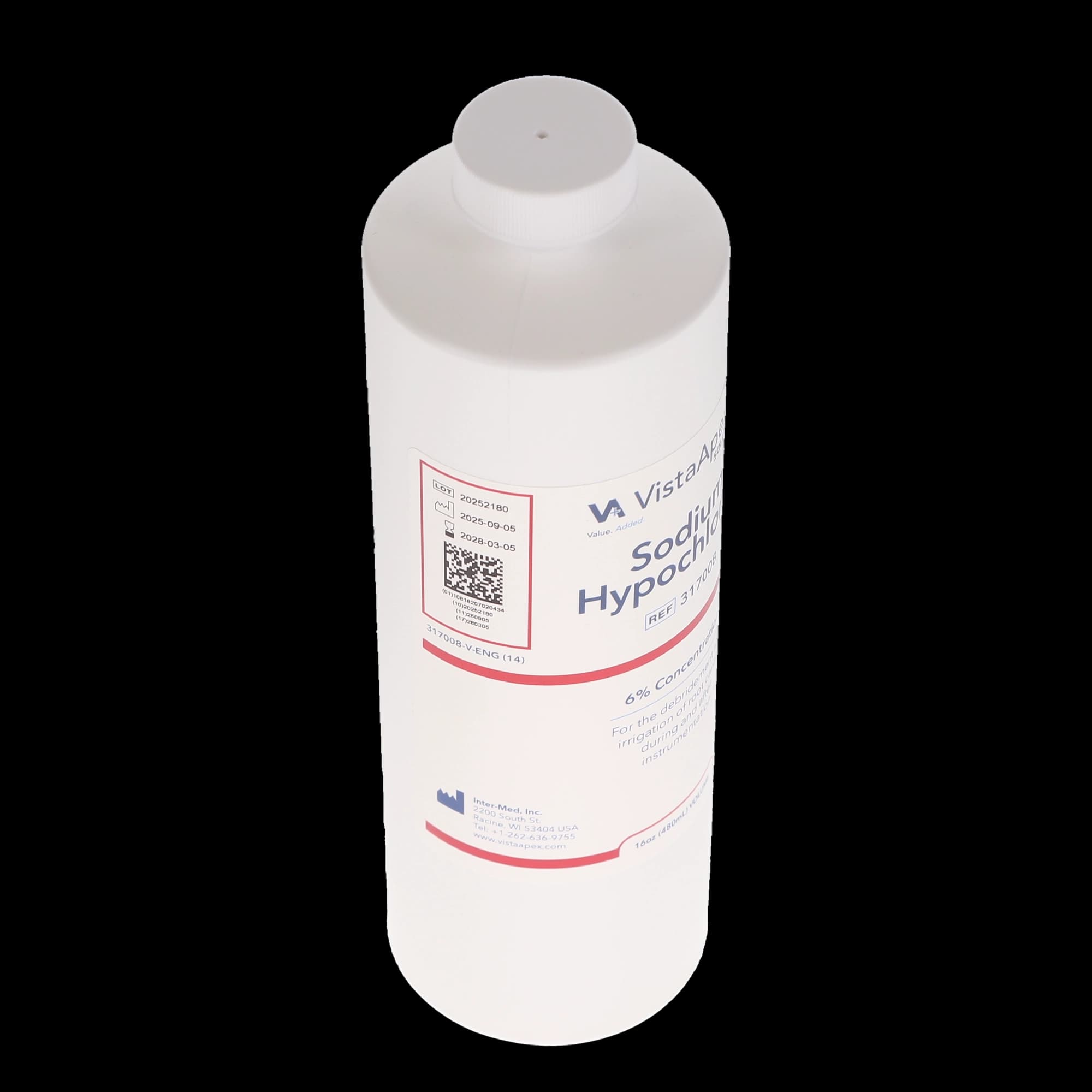 Vista Apex Sodium Hypochlorite Solution, 6%, 16 oz (480 mL), Endodontic Irrigant, 317008 thumbnail 2