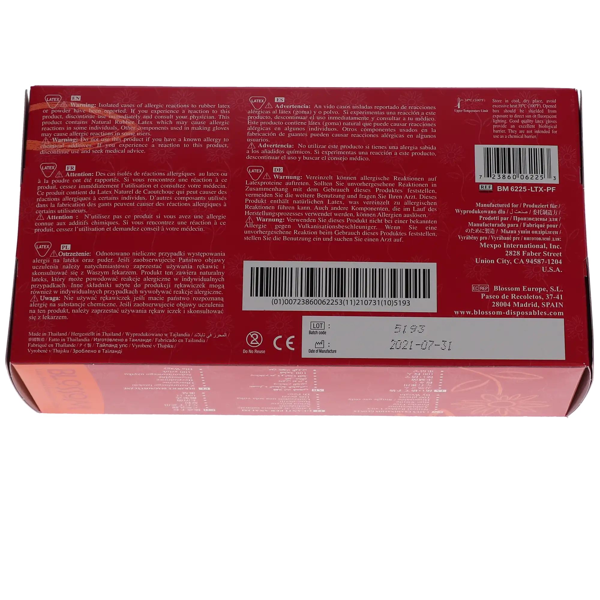 Blossom Powder-Free Latex Examination Gloves, X-Small, Non-Sterile, Ambidextrous, Beaded Cuff, 100/Box, BM-6225 thumbnail 3