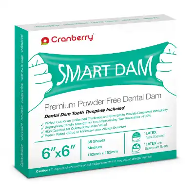 Cranberry SmartDam Latex Dental Dam, Unscented, 6" x 6", Medium Gauge, Blue, 36/Box, CR8166NS thumbnail 2