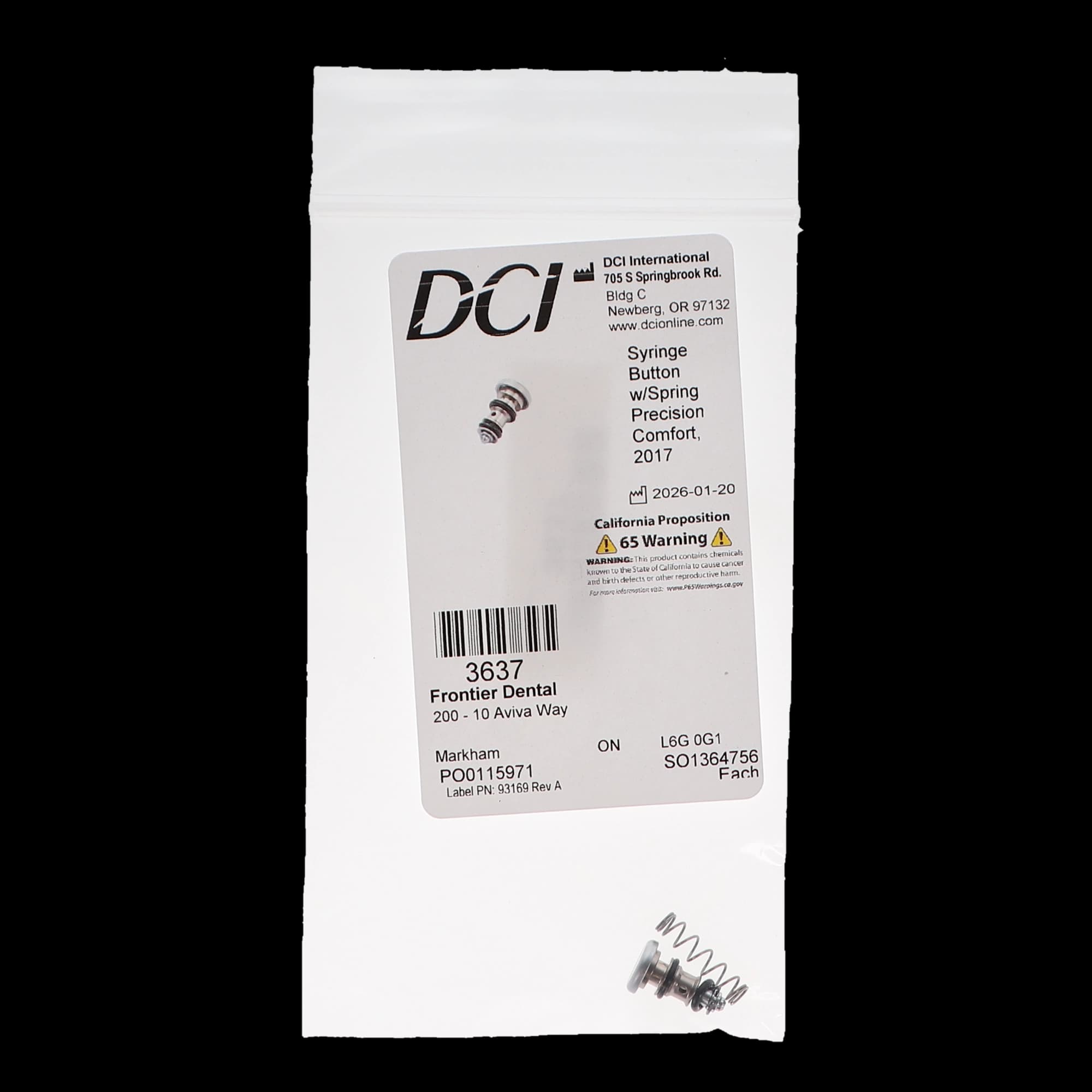 DCI International Precision Comfort Syringe Button with Spring, Precision Touch, 1/Pack, PN 3637 thumbnail 5