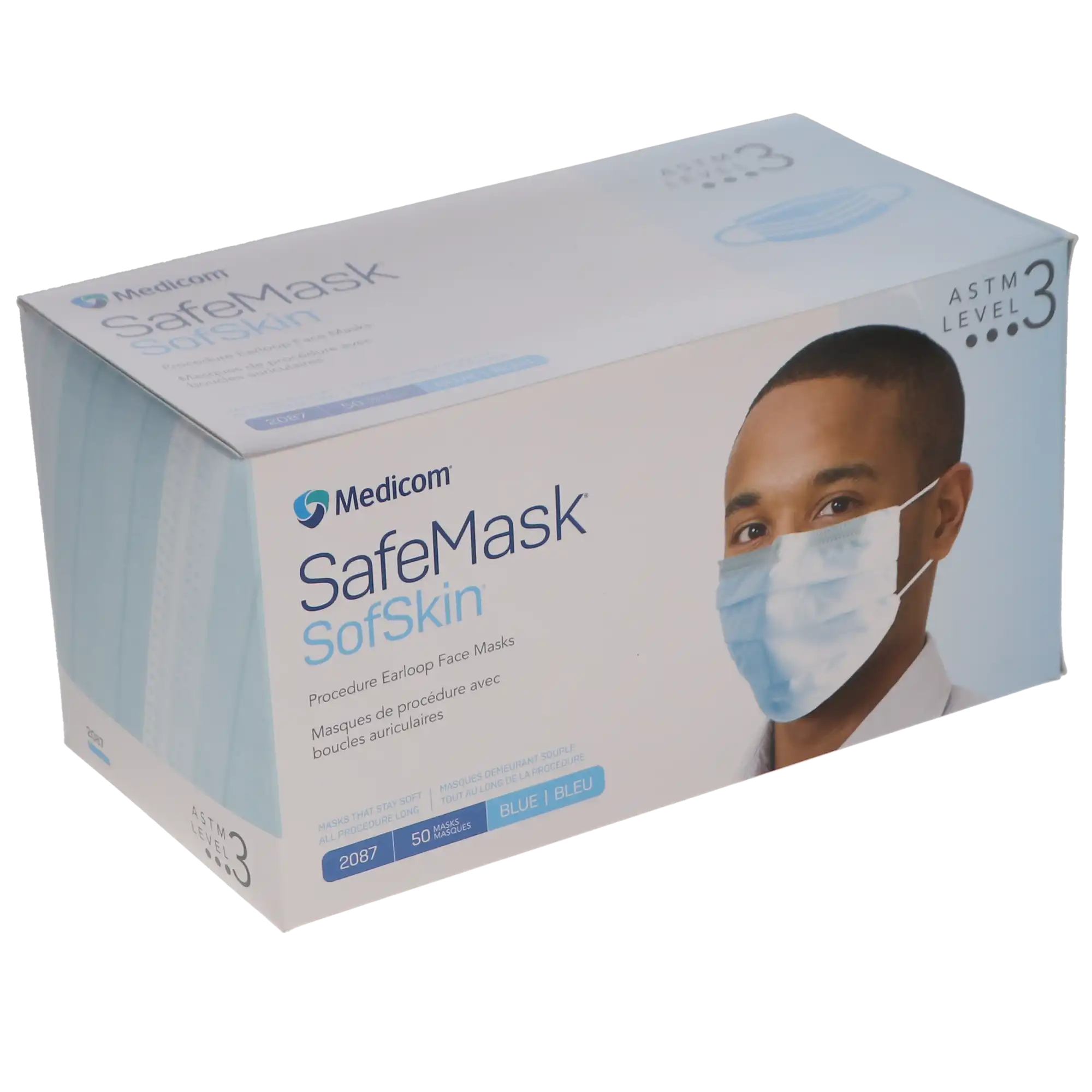 Medicom SafeMask SofSkin Earloop Face Mask, ASTM Level 3, Blue, 50/Box, 2087 thumbnail 12