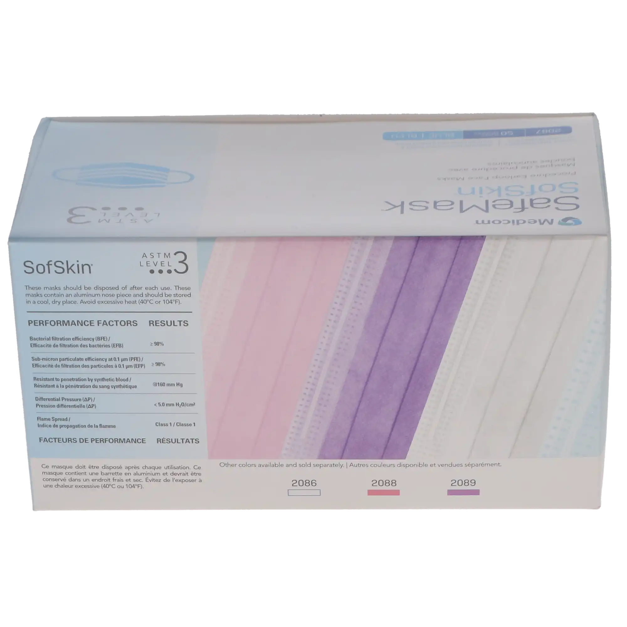 Medicom SafeMask SofSkin Earloop Face Mask, ASTM Level 3, Blue, 50/Box, 2087 thumbnail 13