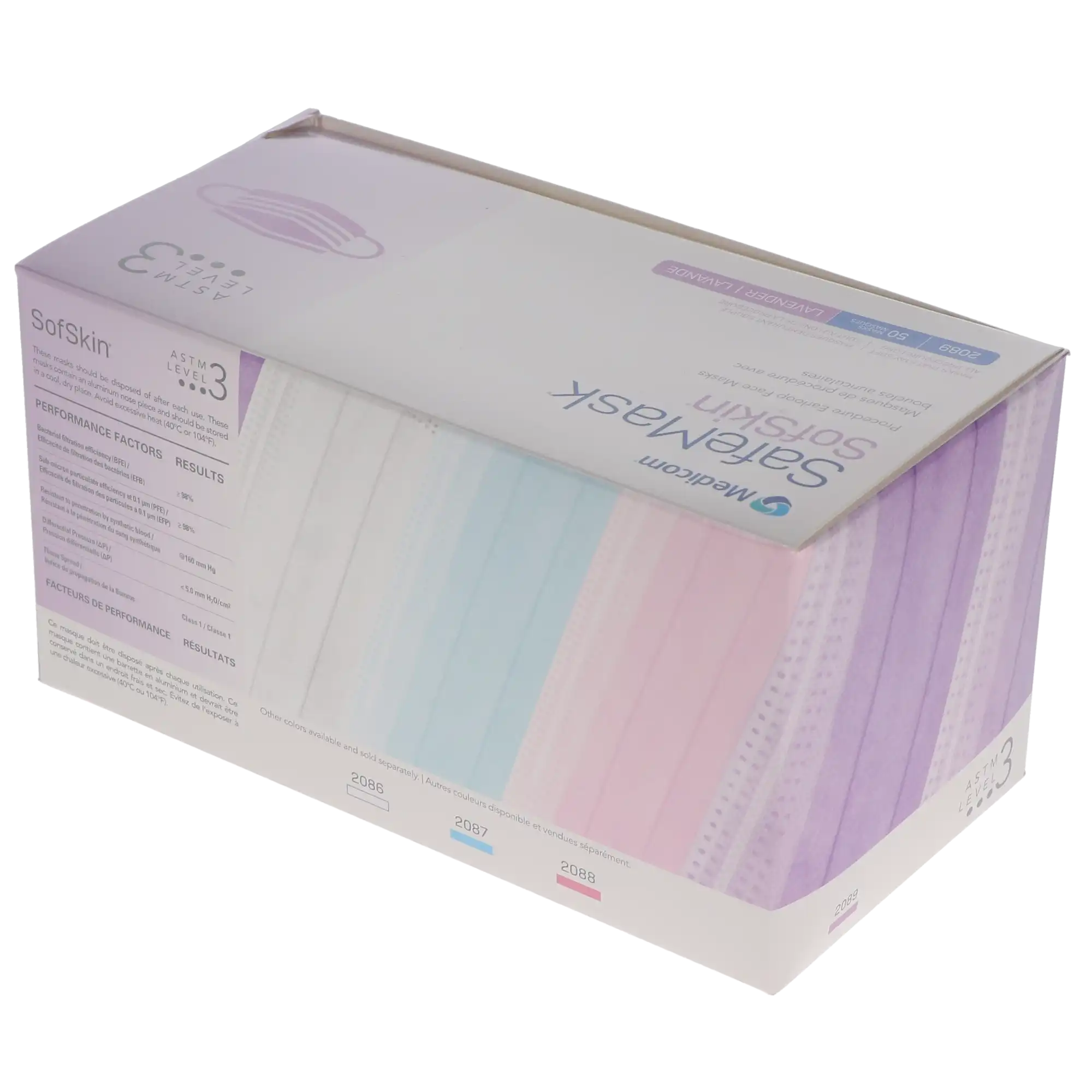 Medicom SafeMask SofSkin Earloop Face Mask, ASTM Level 3, Lavender, 50/Box, 2089 thumbnail 11