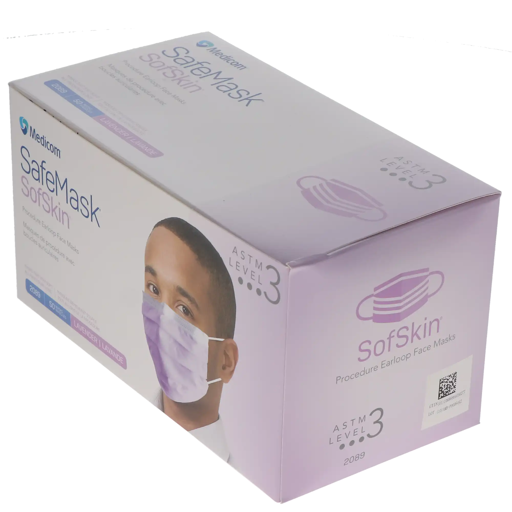 Medicom SafeMask SofSkin Earloop Face Mask, ASTM Level 3, Lavender, 50/Box, 2089 thumbnail 12