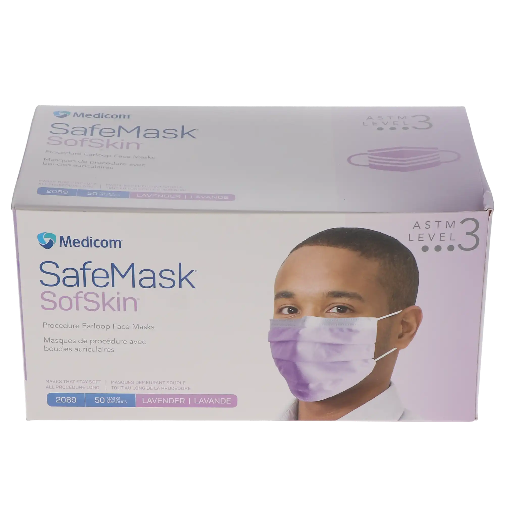 Medicom SafeMask SofSkin Earloop Face Mask, ASTM Level 3, Lavender, 50/Box, 2089 thumbnail 13