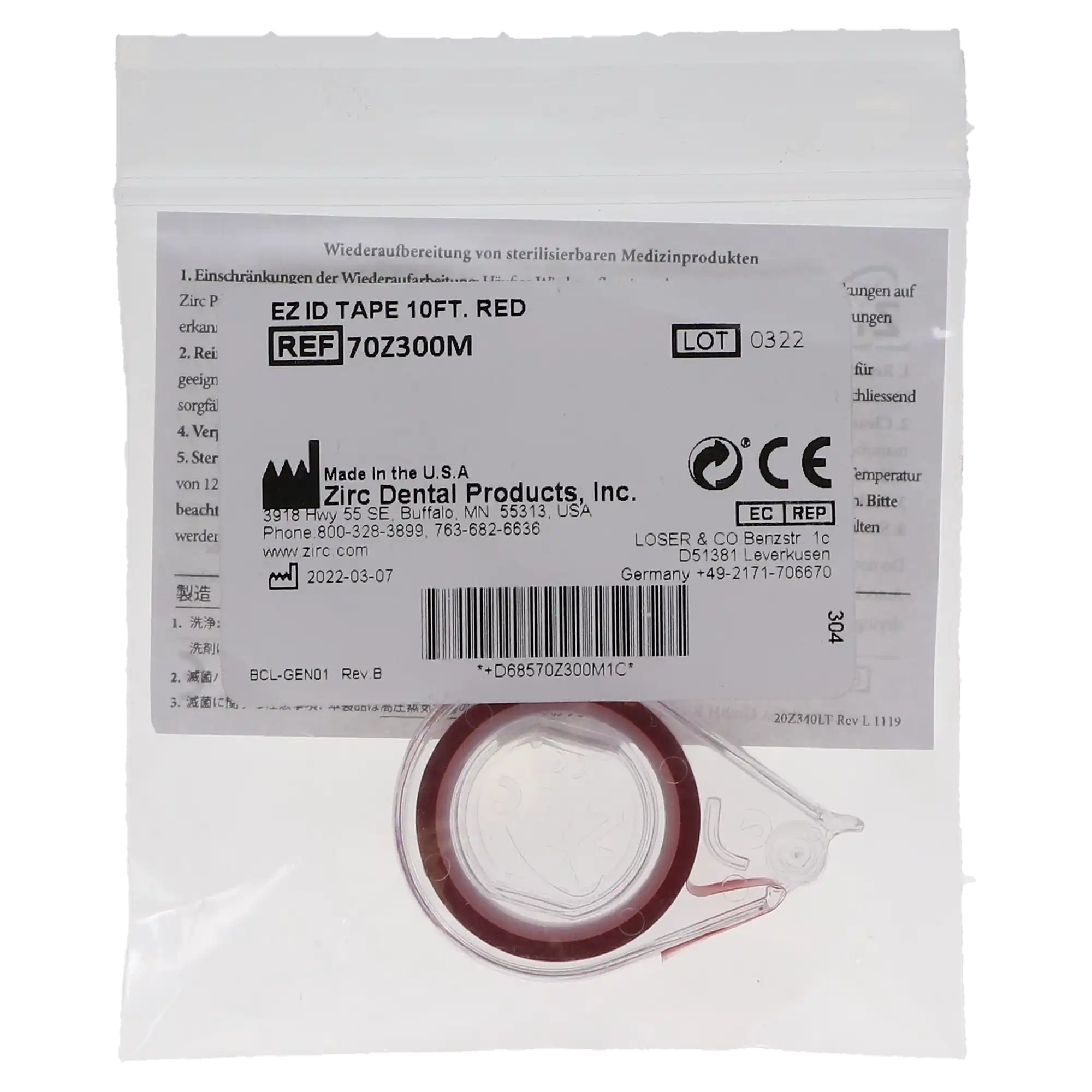Zirc E-Z ID Tape Roll, Red, 10 ft x 1/4", Autoclavable, Refill, 70Z300M thumbnail 4