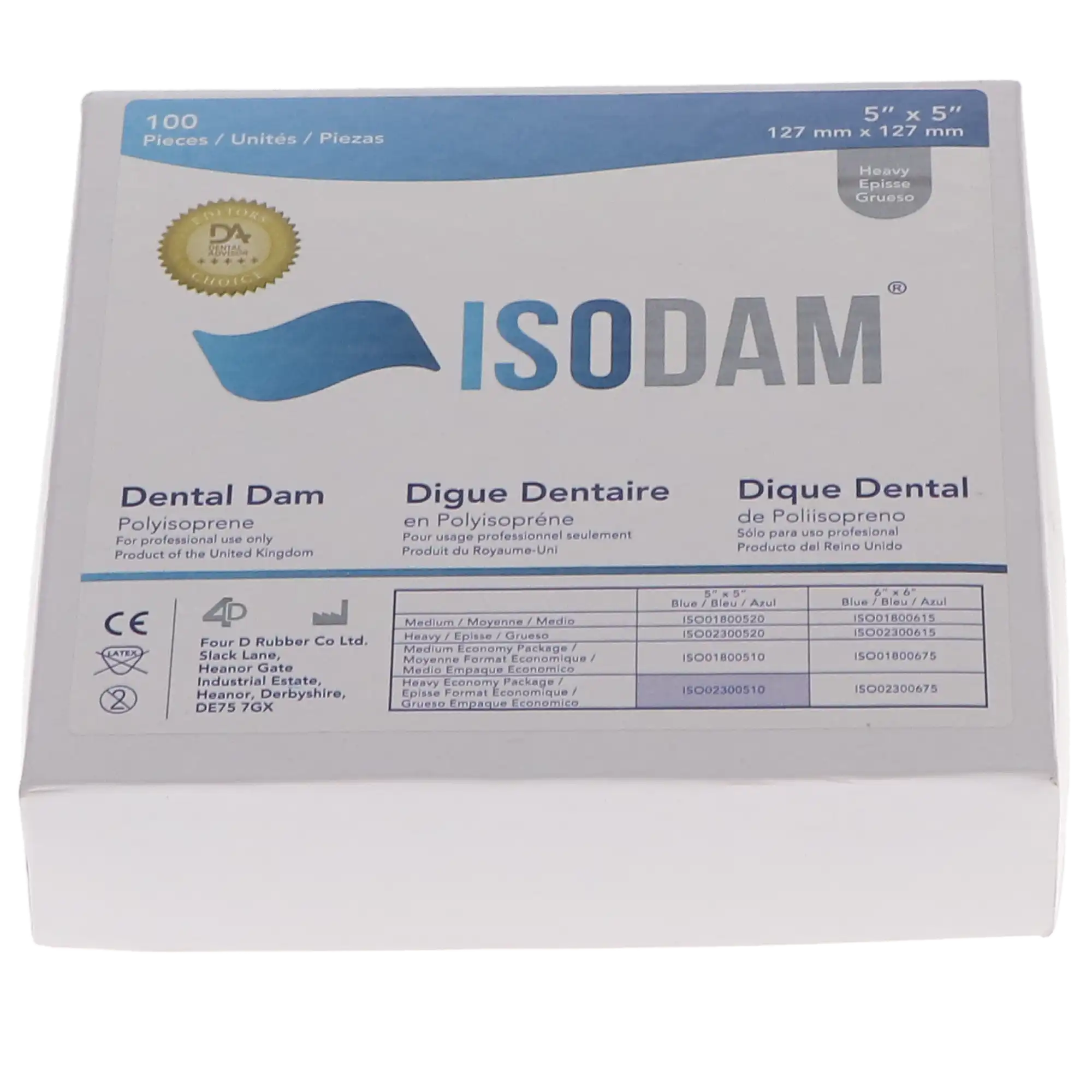Isodam Non-Latex Polyisoprene Dental Dam, Heavy, 5" x 5", Light Blue, 100/Box, ISO02300510 thumbnail 4