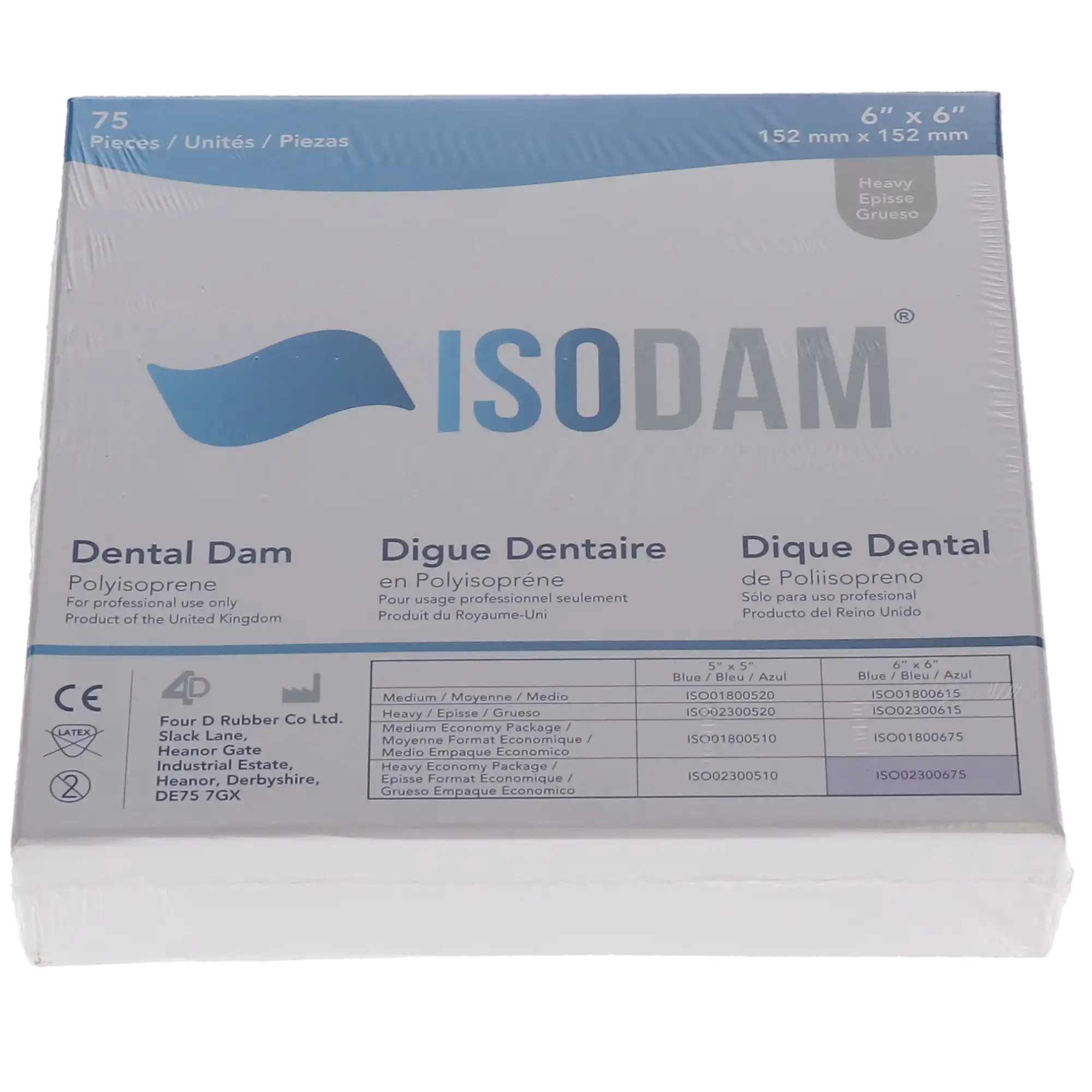 Isodam Non-Latex Polyisoprene Dental Dam, 6" x 6", Heavy, Blue, 75/Box, ISO02300675 thumbnail 4