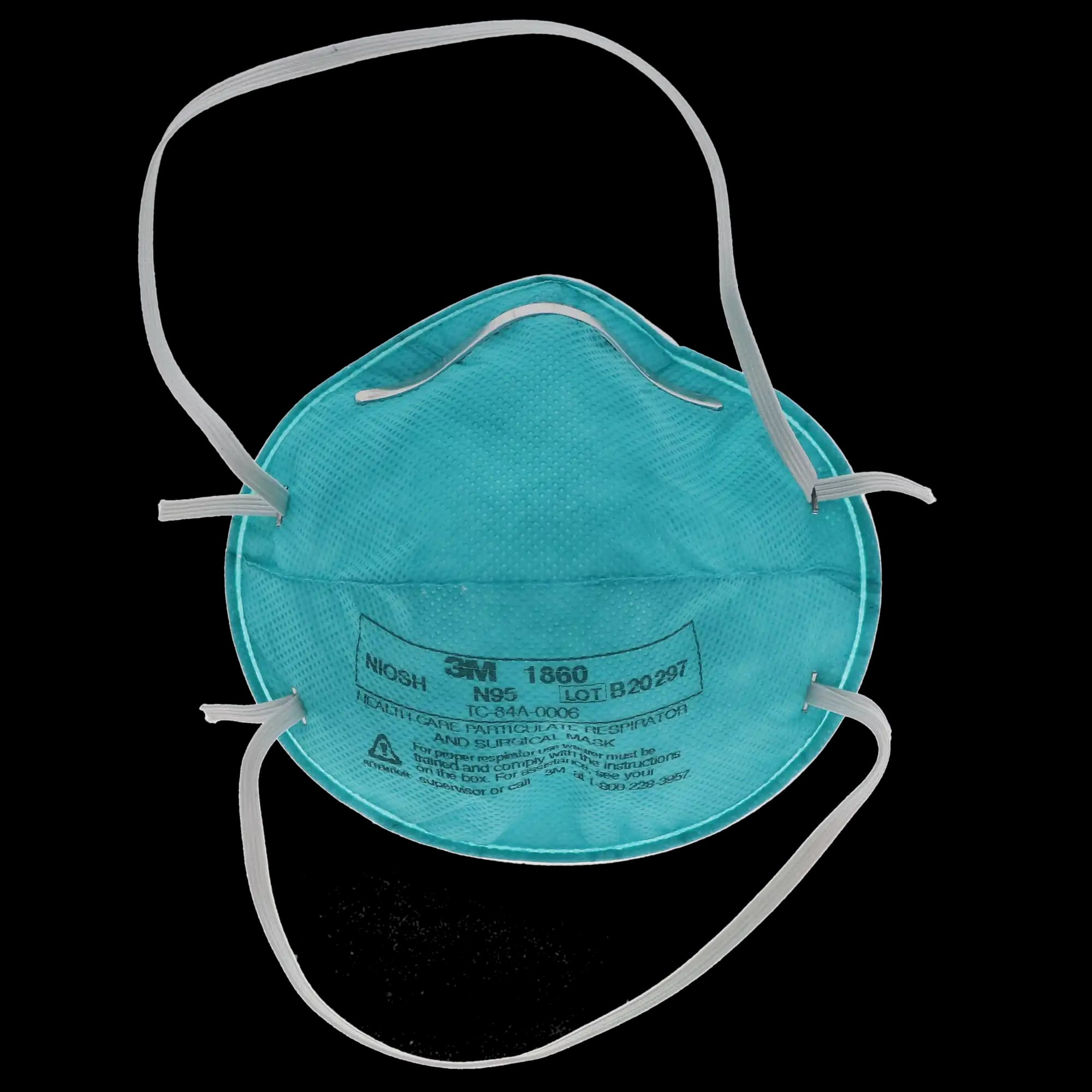 3M Particulate Respirator 1860, N95 Health Care Respirator and Surgical Mask, Standard Size, Teal, 20/Box, 1860 thumbnail 6