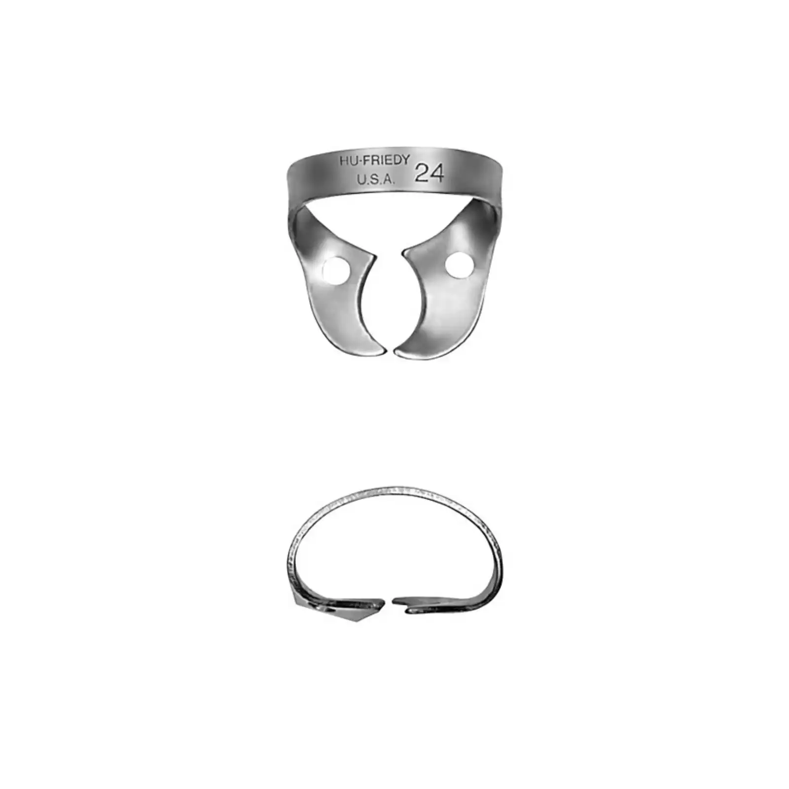 Hu-Friedy Satin Steel Rubber Dam Clamp #24, Wingless, Upper Right & Lower Left Molars, 1/Pk, RDCM24 thumbnail 2