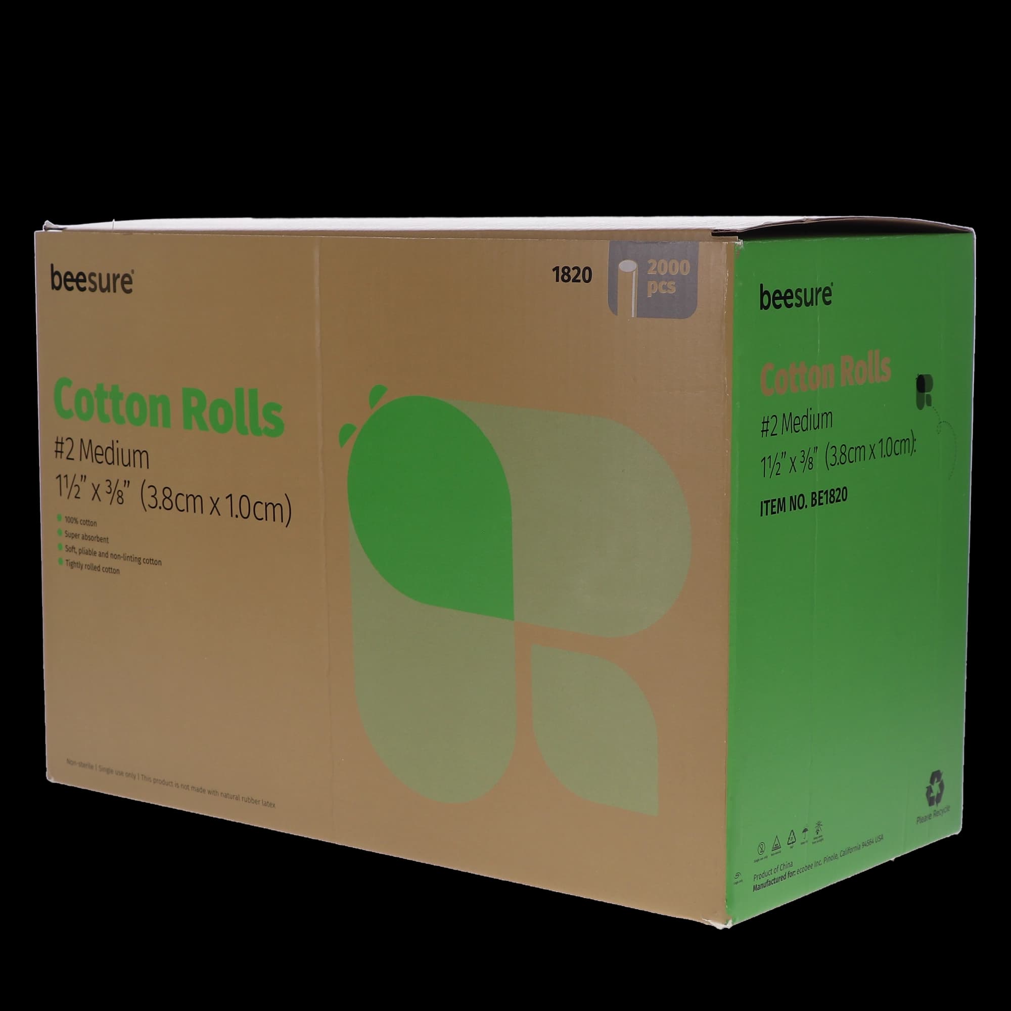 BeeSure Cotton Rolls #2 Medium, 1-1/2" x 3/8", Non-Sterile, 2000/Box, BE1820 thumbnail 4