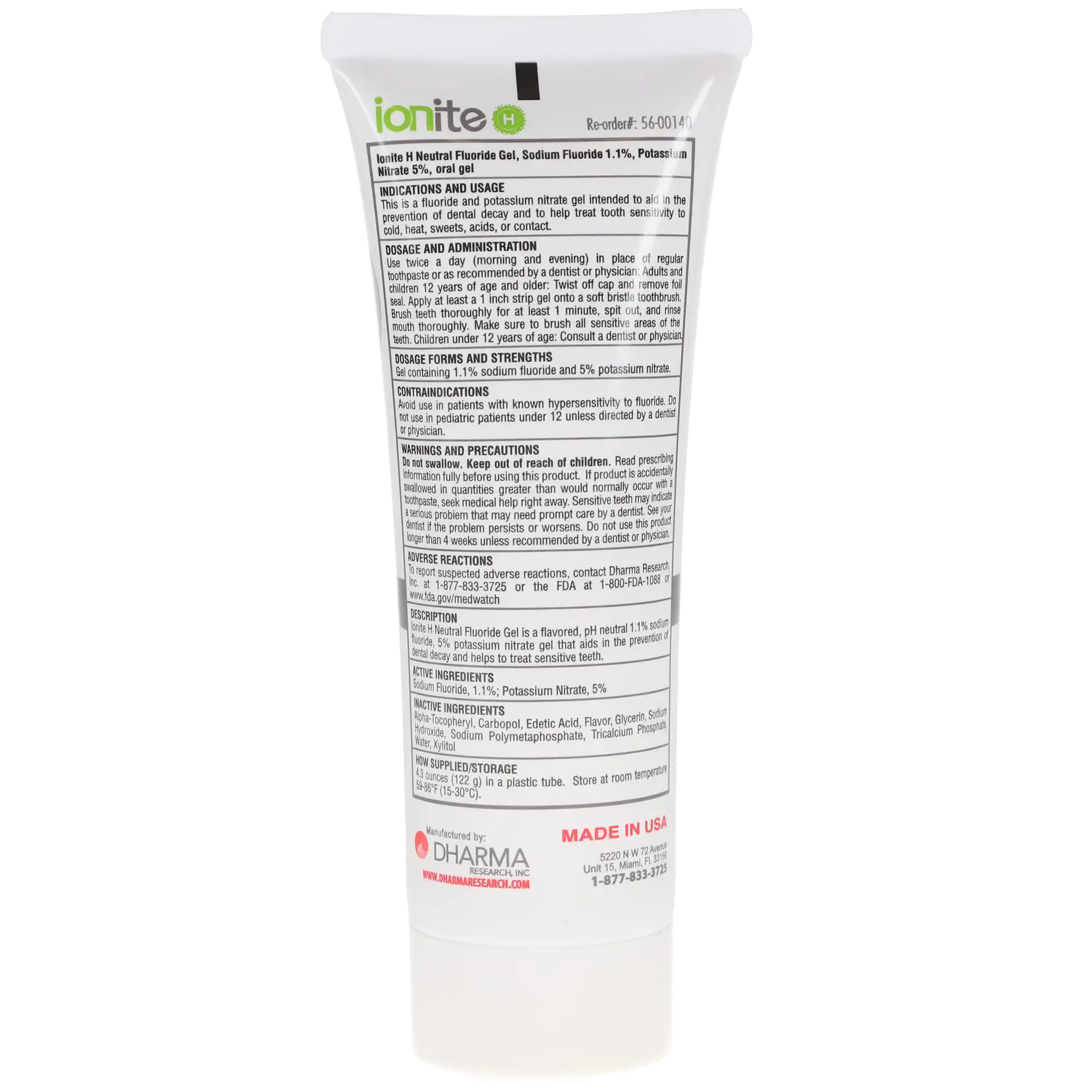Ionite-H Home Care Prescription Fluoride Toothpaste, 1.1% NaF (5000 ppm), Spearmint, 4.3 oz Tube, 56-00140 thumbnail 2